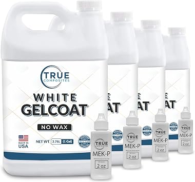 White Gelcoat No Wax Isophthalic NPG Fiberglass Marine Gel Repair Kit, UV Resistant & Waterproof for Boats, Pools & Fiberglass 4 Gallon + 8oz MEKP-925
