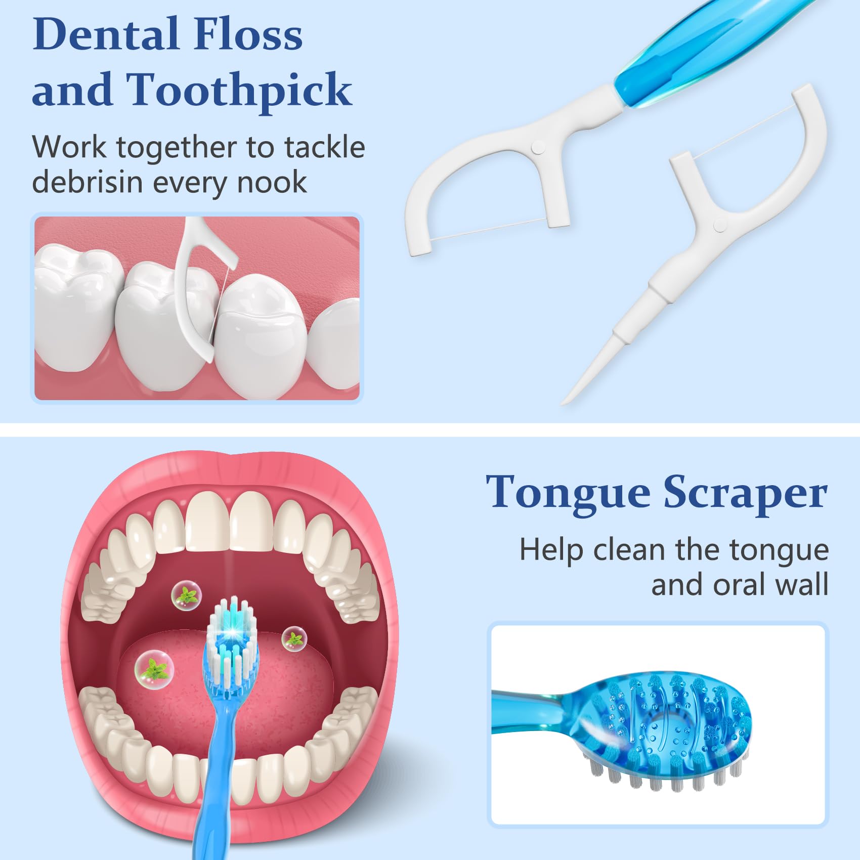 Spazzolini usa e getta con dentifricio: spazzolino portatile 5 in 1 con raschietto per lingua + plettri + filo interdentale + perline fresche, confezionati singolarmente, set da viaggio (10