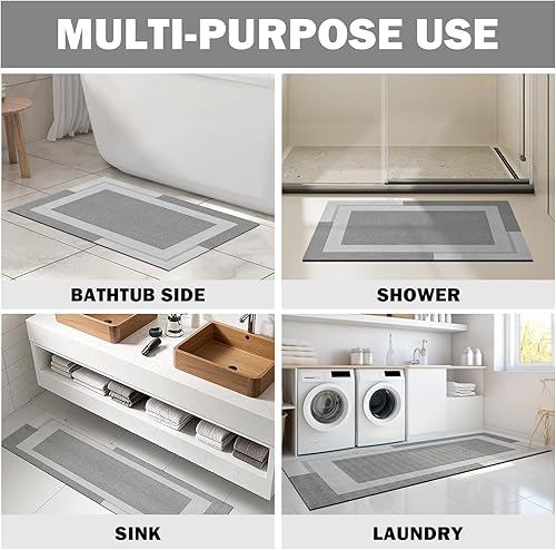 Miniatura 8 de Alfombra de baño larga antideslizante con parte trasera de goma, ultra fina, para debajo de la puerta, de secado rápido, súper absorbente, lavable,