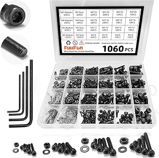 FullFun 1060PCS M2 M3 M4 M5 Hex Socket Head Cap Screw Bolts Nuts Assortment Kit, 12.9 Grade Alloy Steel Metric Screws with...