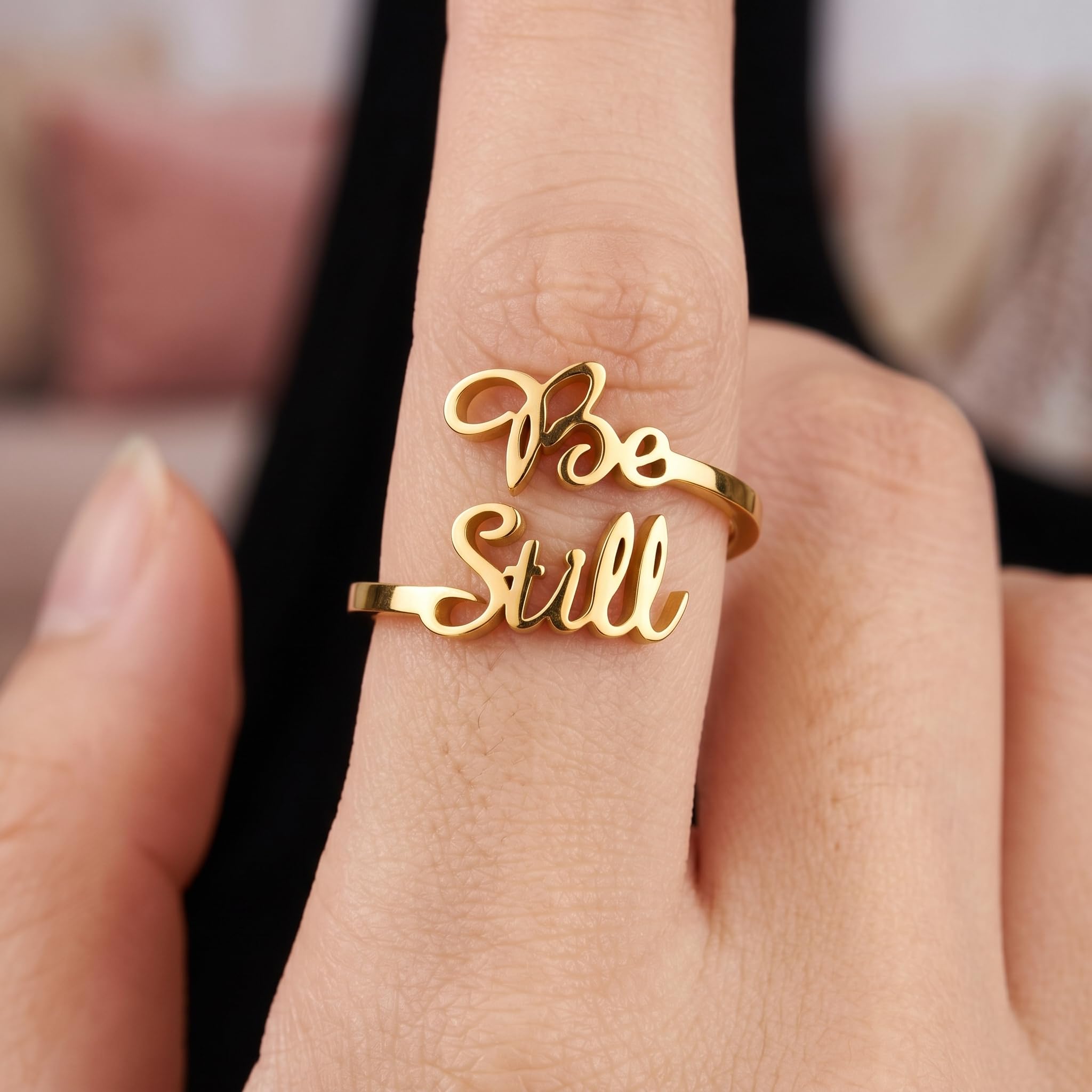 Anillo con versículo bíblico Be Still And Know That I am God, anillo abierto de acero inoxidable chapado en oro de 14 quilates, anillos de pureza, joyería cristiana, regalos para mujeres, salmo 46