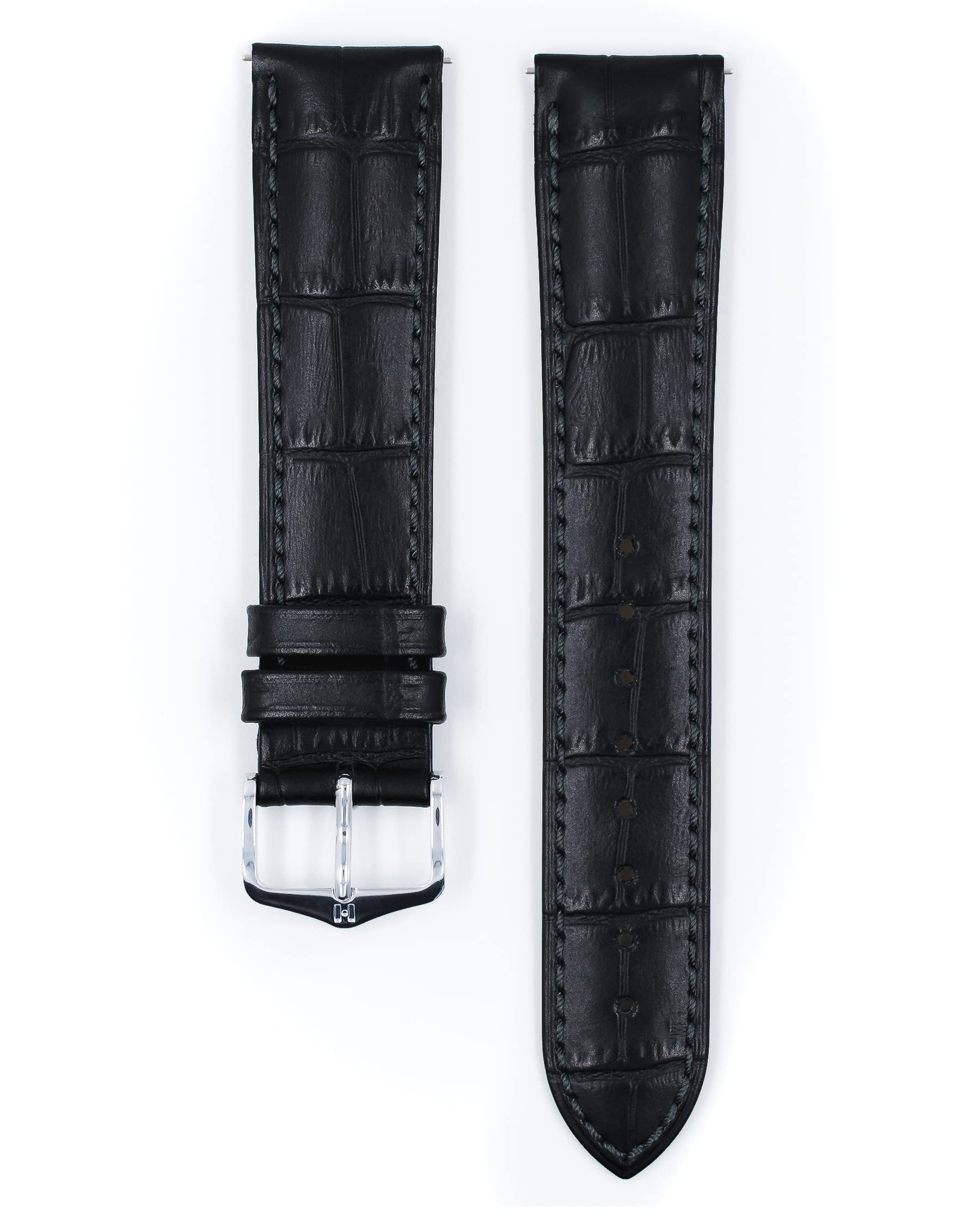 HIRSCH Unisex Uhrenarmband Alligator Style Modell Duke Größe Uhr 20 mm/Schließe 18 mm, Farbe Schwarz