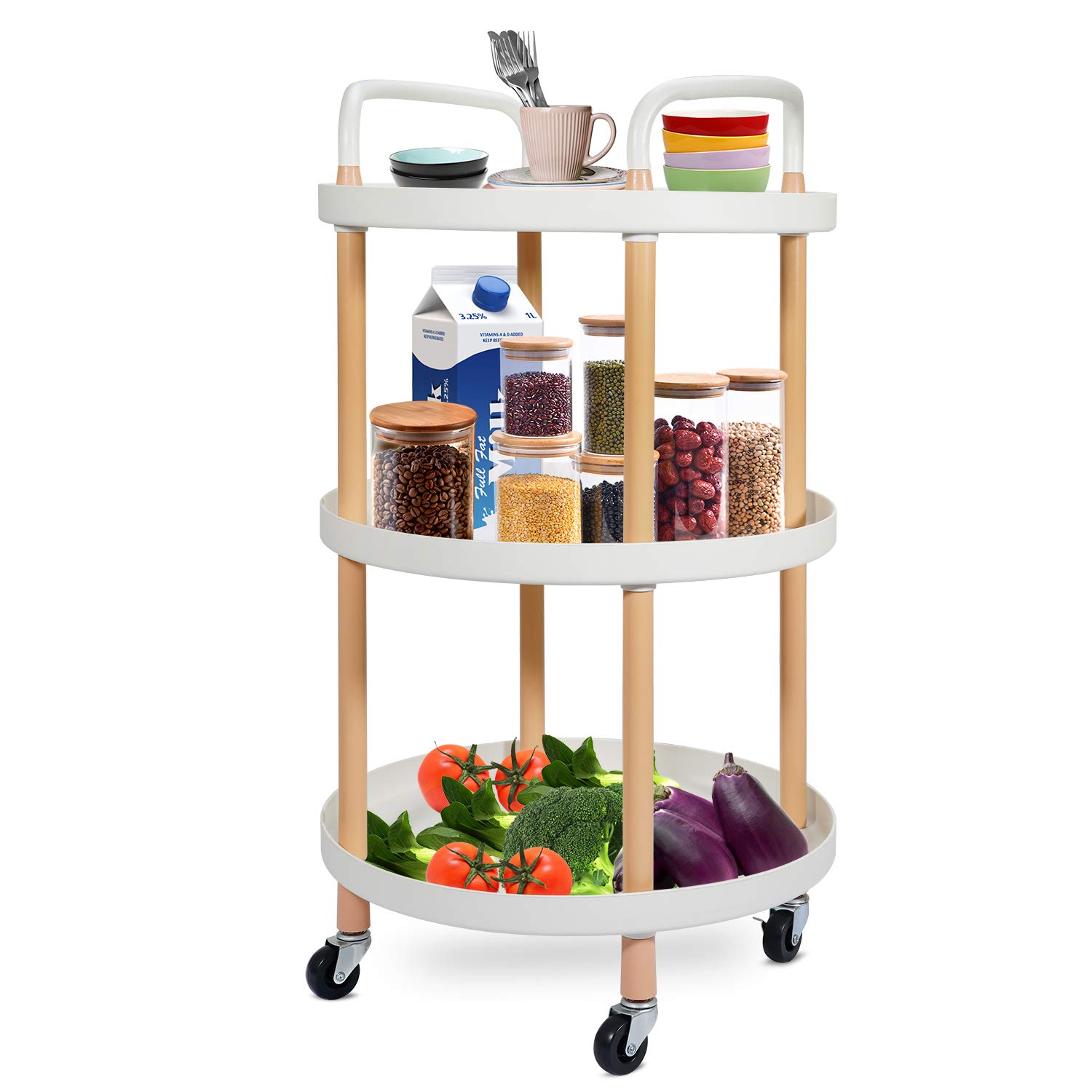 Buy Widousy 3Tier Kitchen Storage Trolleys Round Serving Trolley