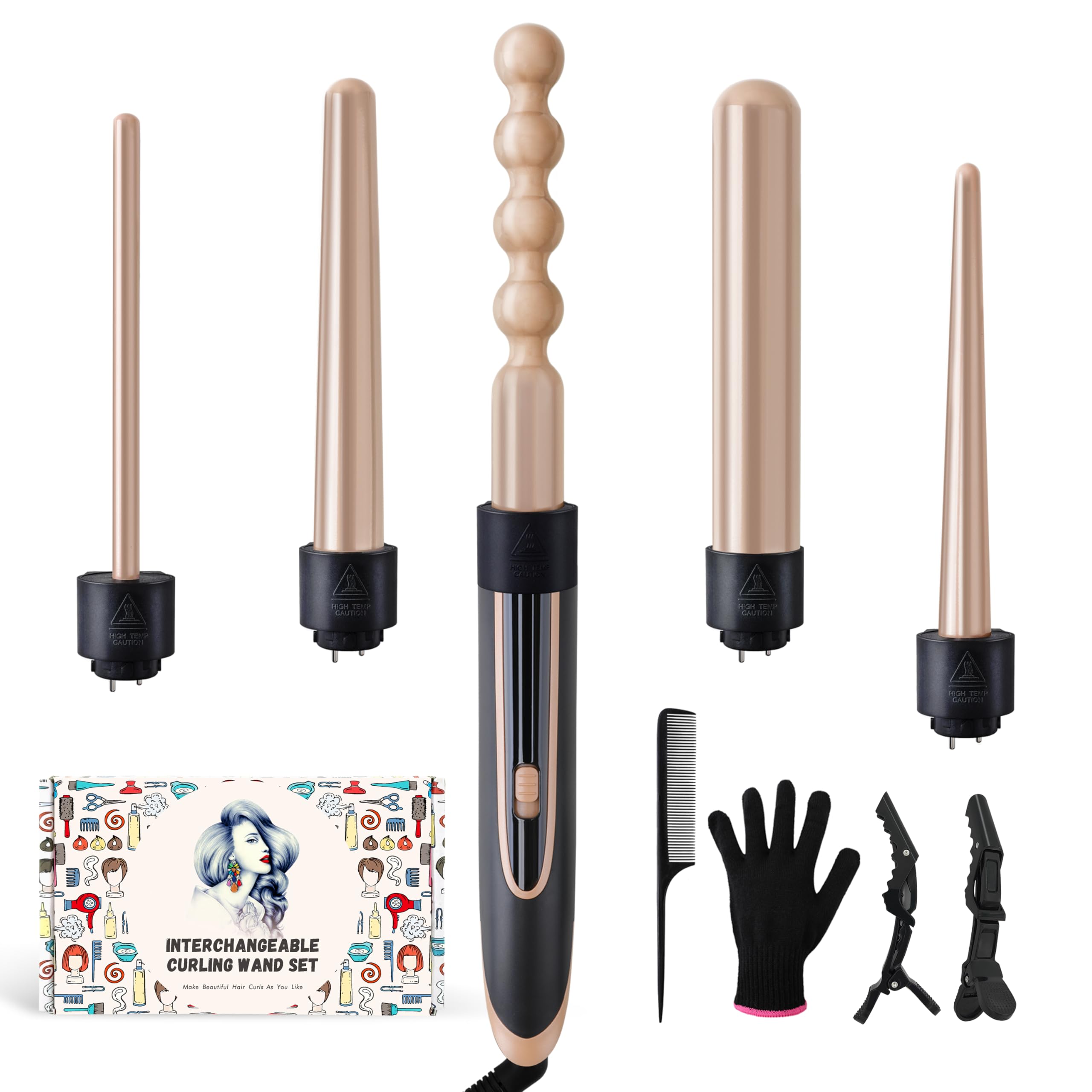 Amazon.com: Homfu Curling Wand 5 in 1 Hair Curlers Iron Set with 5 