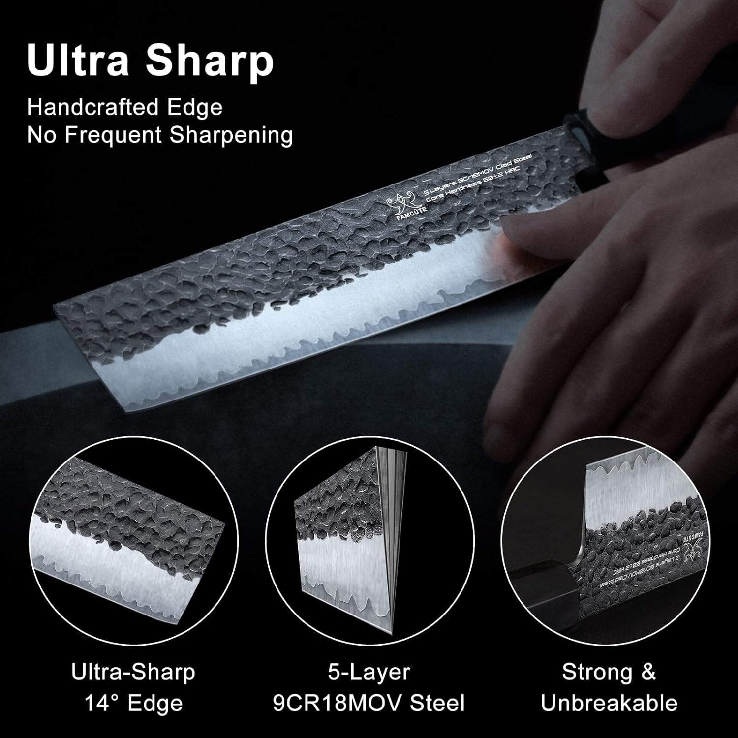 7 Inch Japanese Nakiri Knife, High Carbon Stainless Steel Kitchen Chopping Knife, Hand Forged of 5 Layers Professional Japanese Chef Knife, Comfortable Grip Rosewood Handle Vegetable knife - Image 3