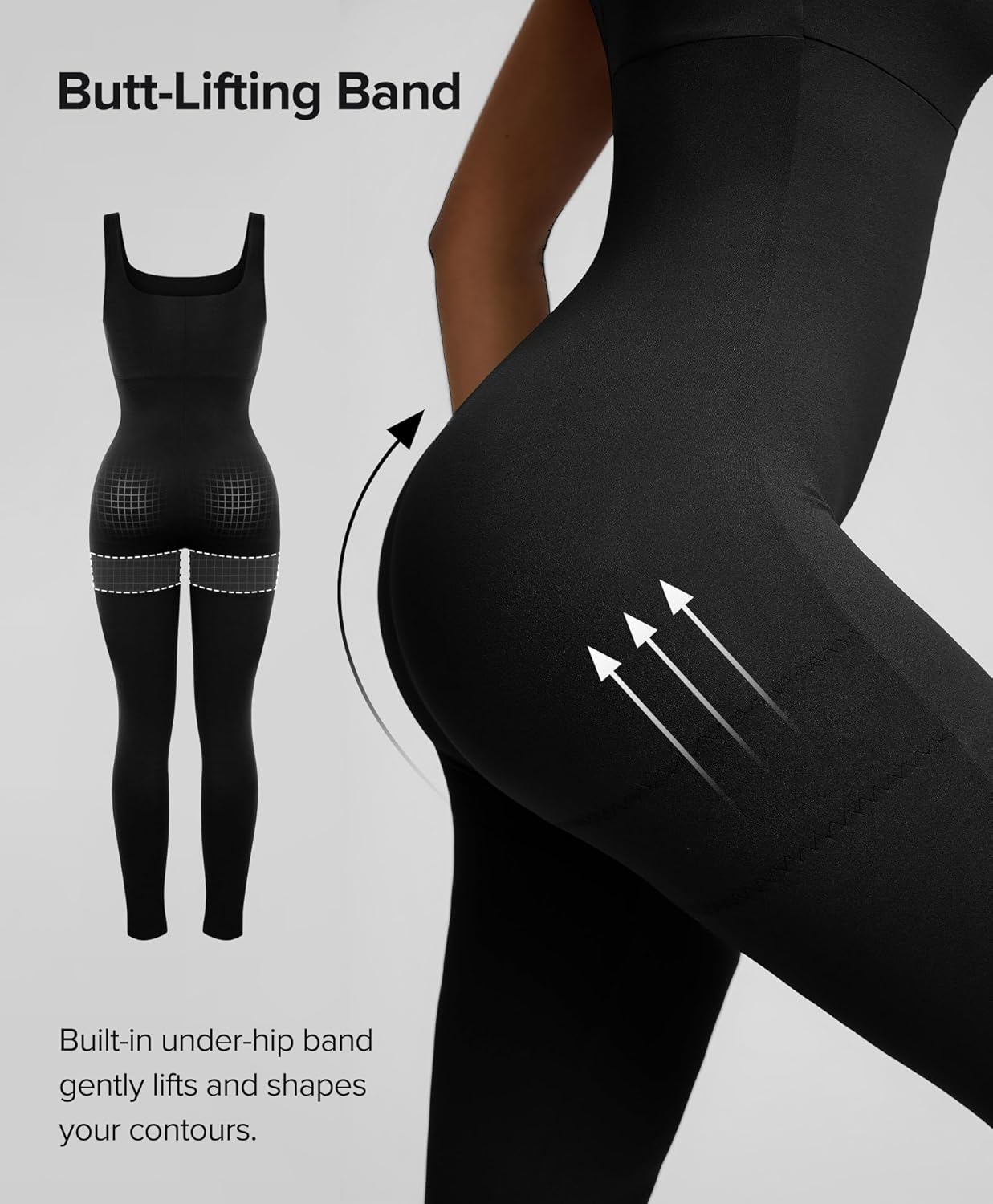 BRXL Built-in Shapewear Jumpsuits for Women Tummy Control One Piece Workout Jumpsuits Built-in Bra Square Neck Sleeveless - Image 5