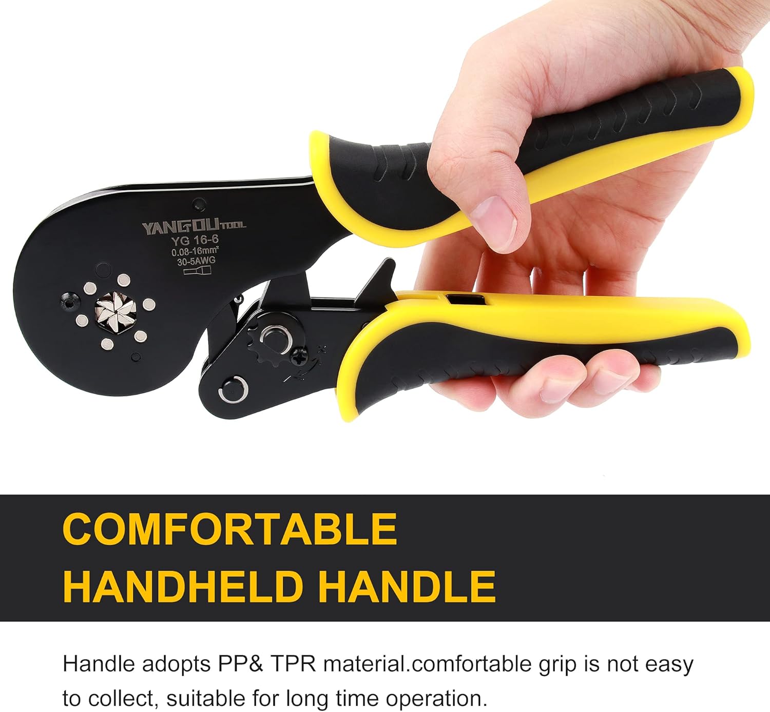 Yangoutool Ferrule Crimping Tool: AWG 30-5 Hexagonal Design for Increased Contact Area, Suitable for End Sleeves, Ferrules, Butt Connectors, 0.08-16mm², Model YG16-6