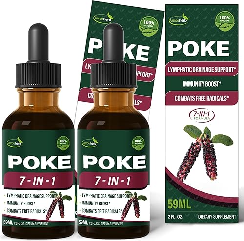 Gotas líquidas a base de hierbas, extracto natural de Poke para apoyo de drenaje linfático, refuerzo de inmunidad y radicales libres de combate. 4 oz