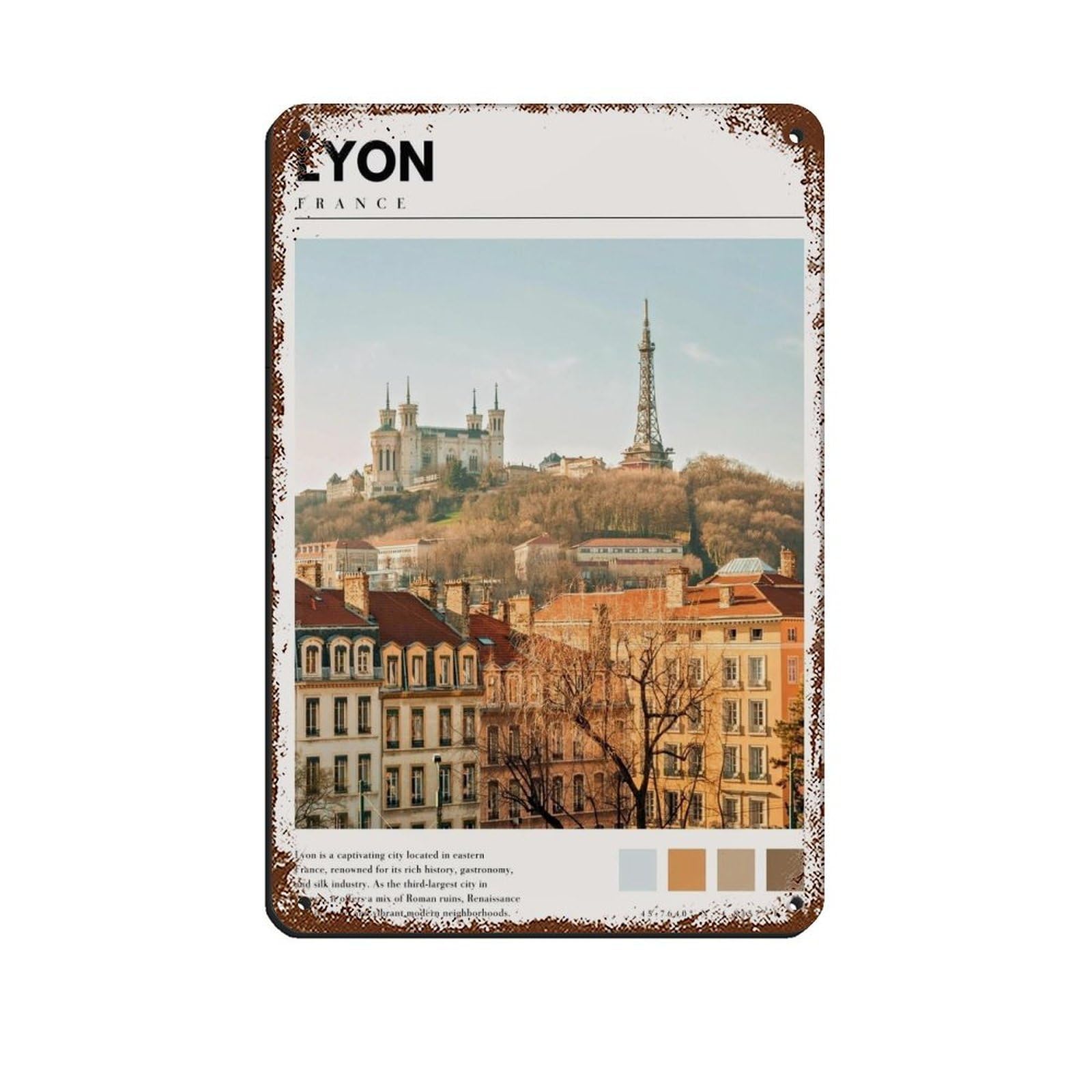 Lyon Art Lyon Photography Poster Tin Sign Vintage Metal Pub Club Cafe Bar Home Wall Art Decoration Poster Retro 8x12inch(20x30cm)