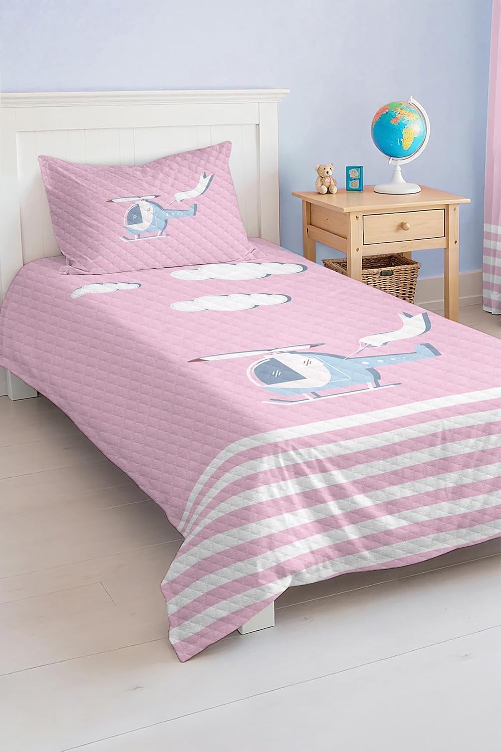 SODEF Bedding Set Twin Size Helicopter Pattern Kids Room Quilt Set Lightweight Cotton Polyester Blend Fade Resistant 2 Piece Set Multicolor - Multicolor, One Size