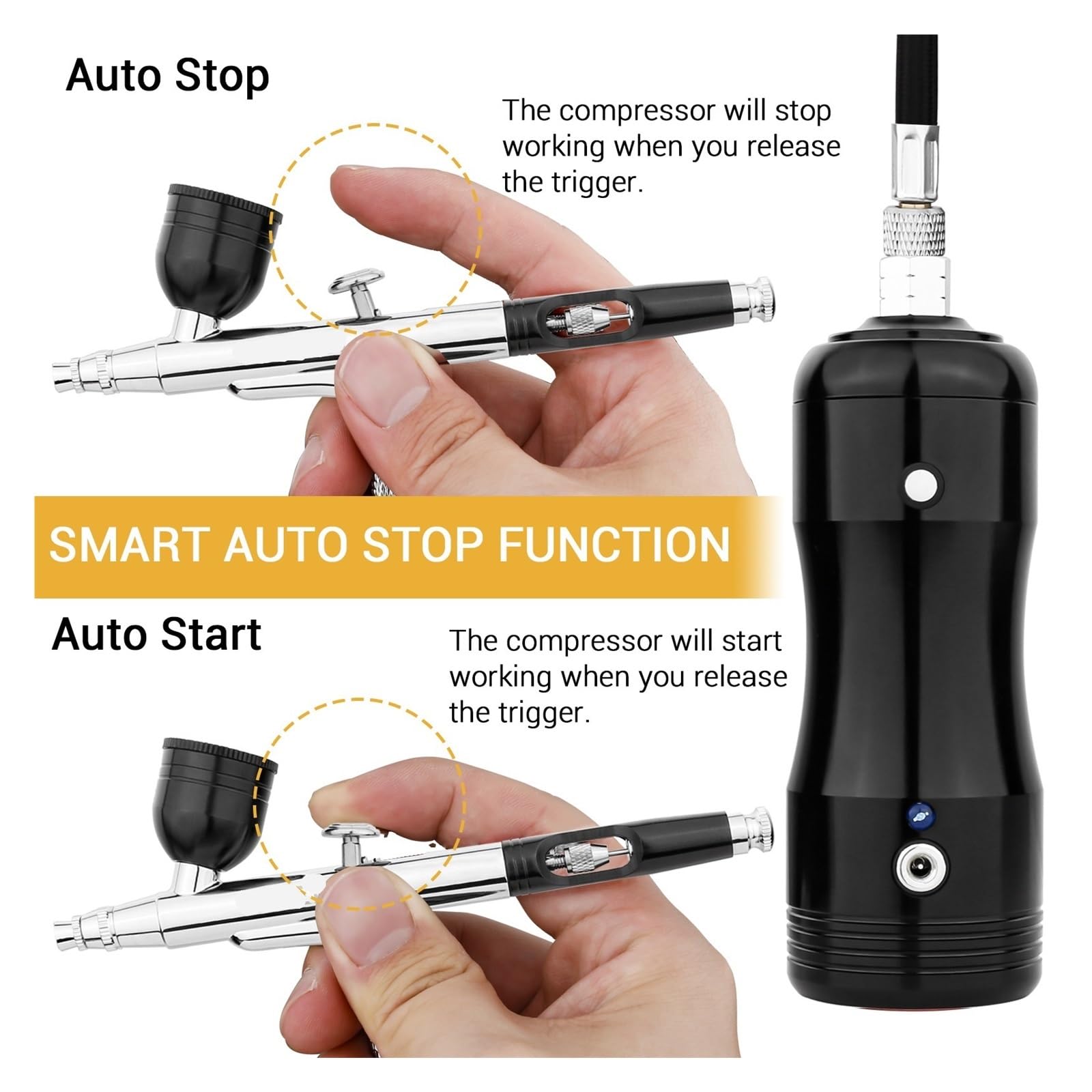 Zestaw Aerografu Z Automatycznym Zatrzymaniem Sprężarki Ręczny Bezprzewodowy Pistolet Pneumatyczny Gravity Feed Dual Action Rechargeable Precyzja Wysiłku Równomierny Strumień(Red)