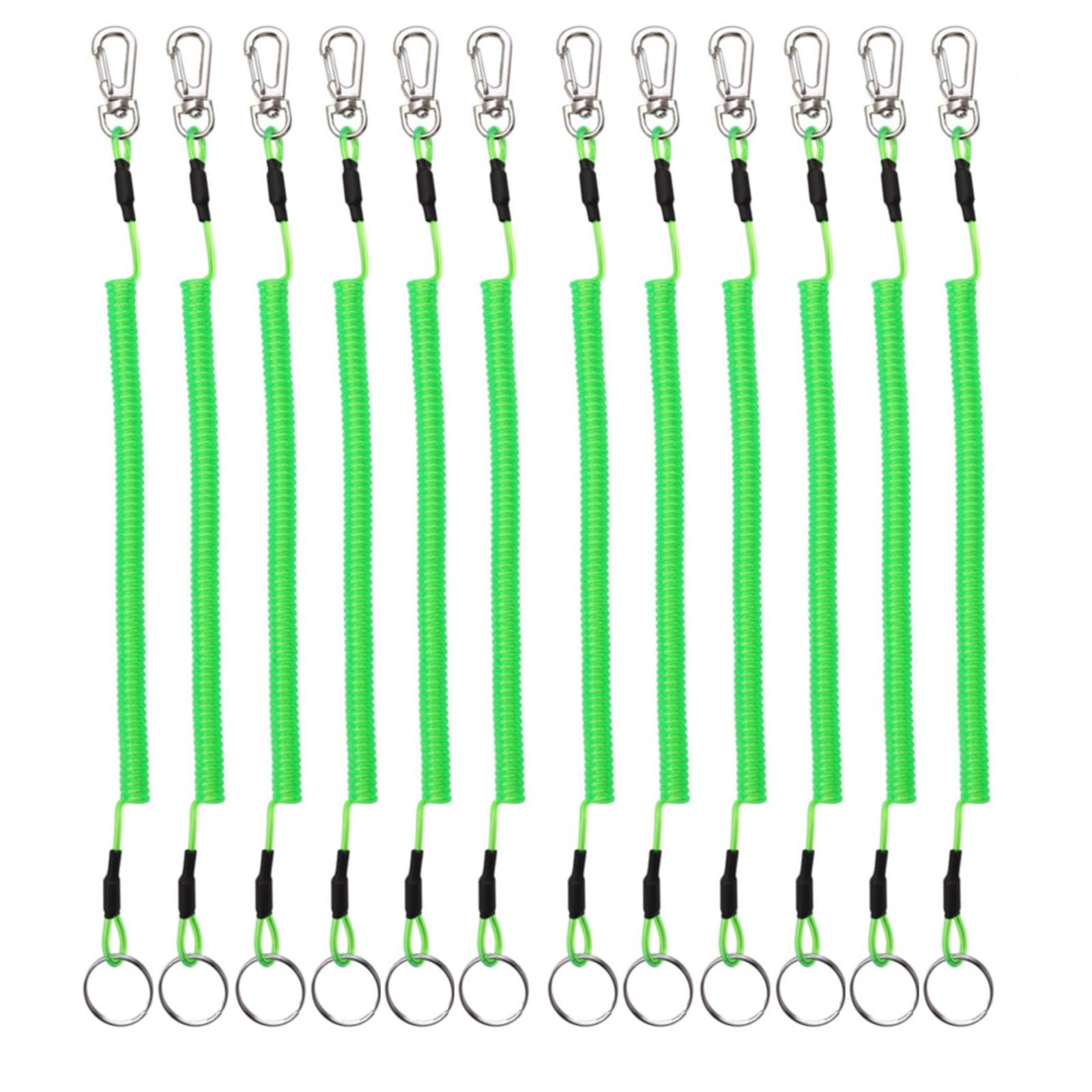 12PCS Fishing Lanyard, Keychain Stretchy Retractable Coiled Lanyard Multifunctional For Pliers, Boating, Keys, Hiking Climbing Cycling Fishing-Green