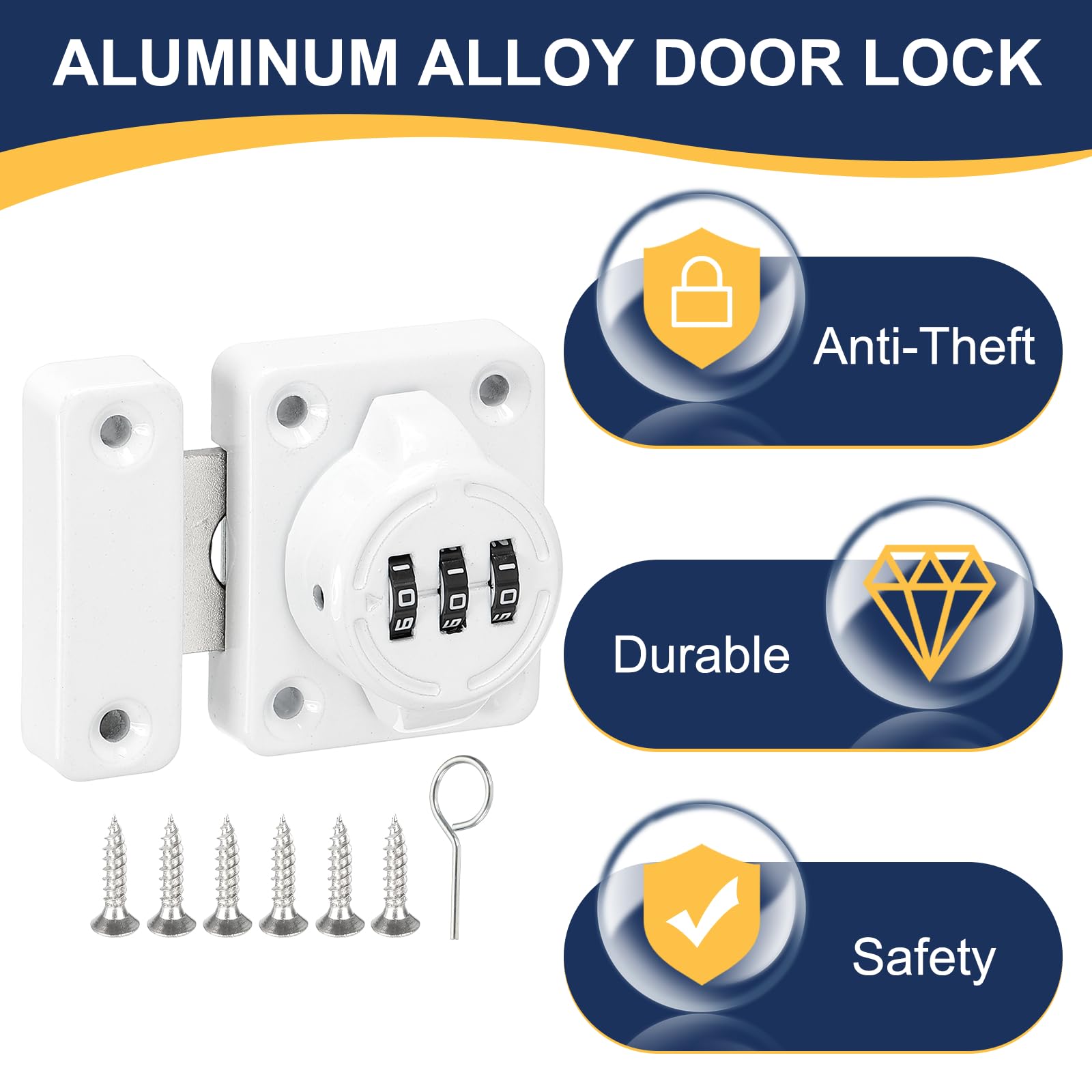 uxcell Cabinet Door Latch 2.05 x 1.65 Inch Zinc Alloy Keyless Combination Lock for Kitchen Cabinet Office Drawer Wooden Furniture White 2Pcs - Image 4