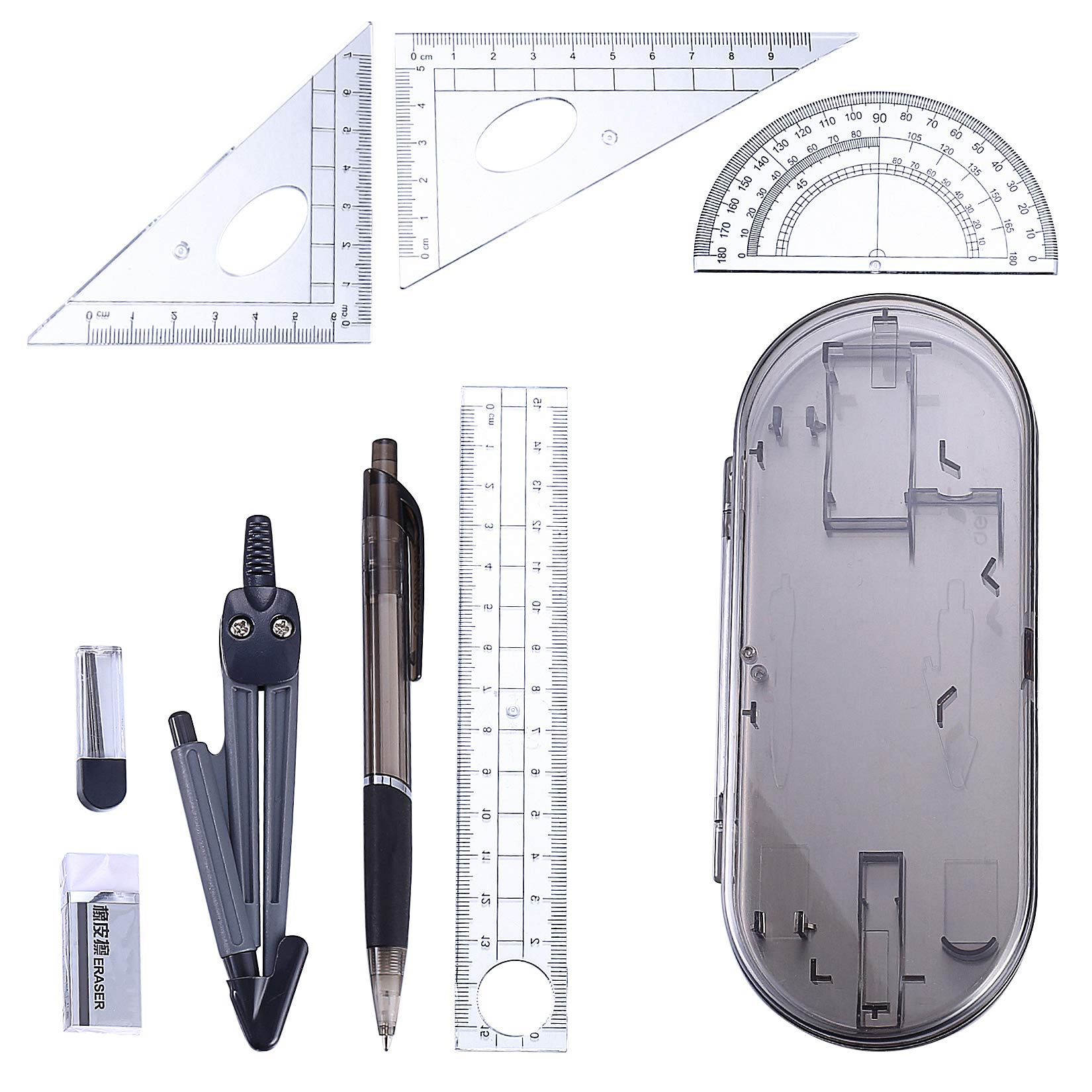 Buy 8 Pcs Geometry Kit Math Set Geometry Drawing Compass Protractor Set
