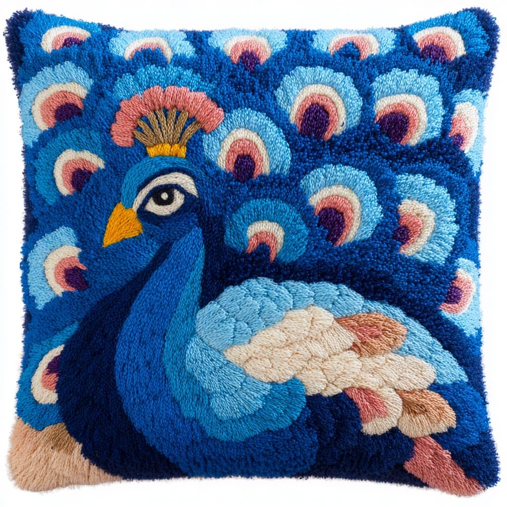 Taxpy Latch Hook Cushion Kits, Animal Peacock DIY Latch Hook Kits Pillow Printed Cushion Embroidery Needlework Craft Embroidery Kit,17x17inch