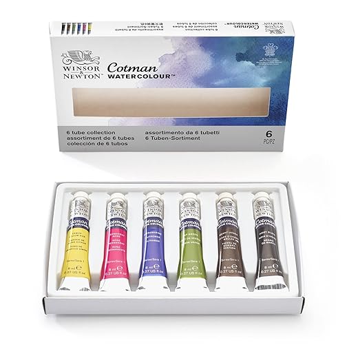 Winsor &Amp; Newton Acuarela Cotman - Caja De Acuarela En Tubo - Set De 6 Tubos De 8 Ml, Colores Surtidos