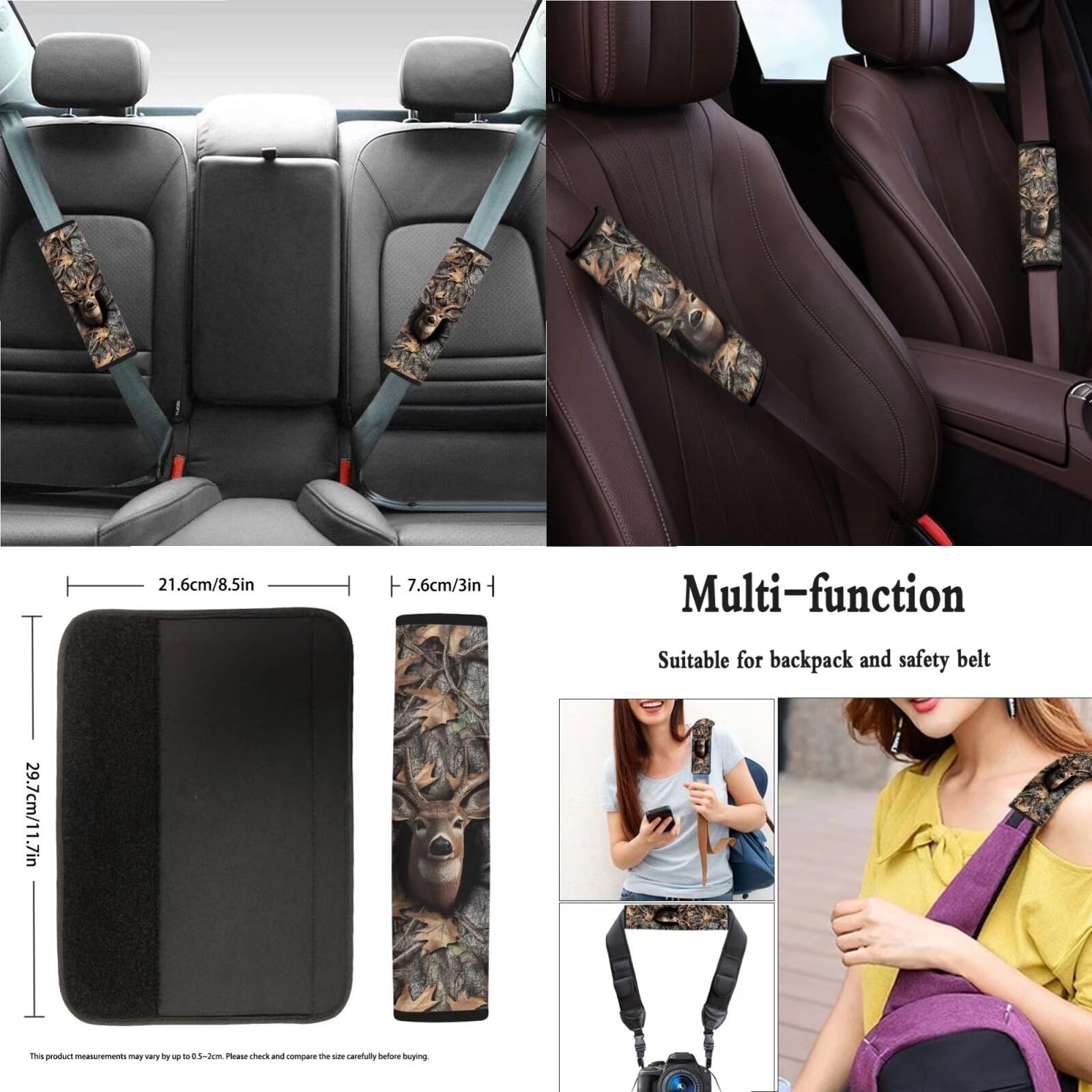 Xoenoiee Set completo di 11 coprisedili per auto, con stampa mimetica con alci, coprivolante, coprisedili anteriori e posteriori, imbottiture per cinture di sicurezza, sottobicchiere e portachiavi,