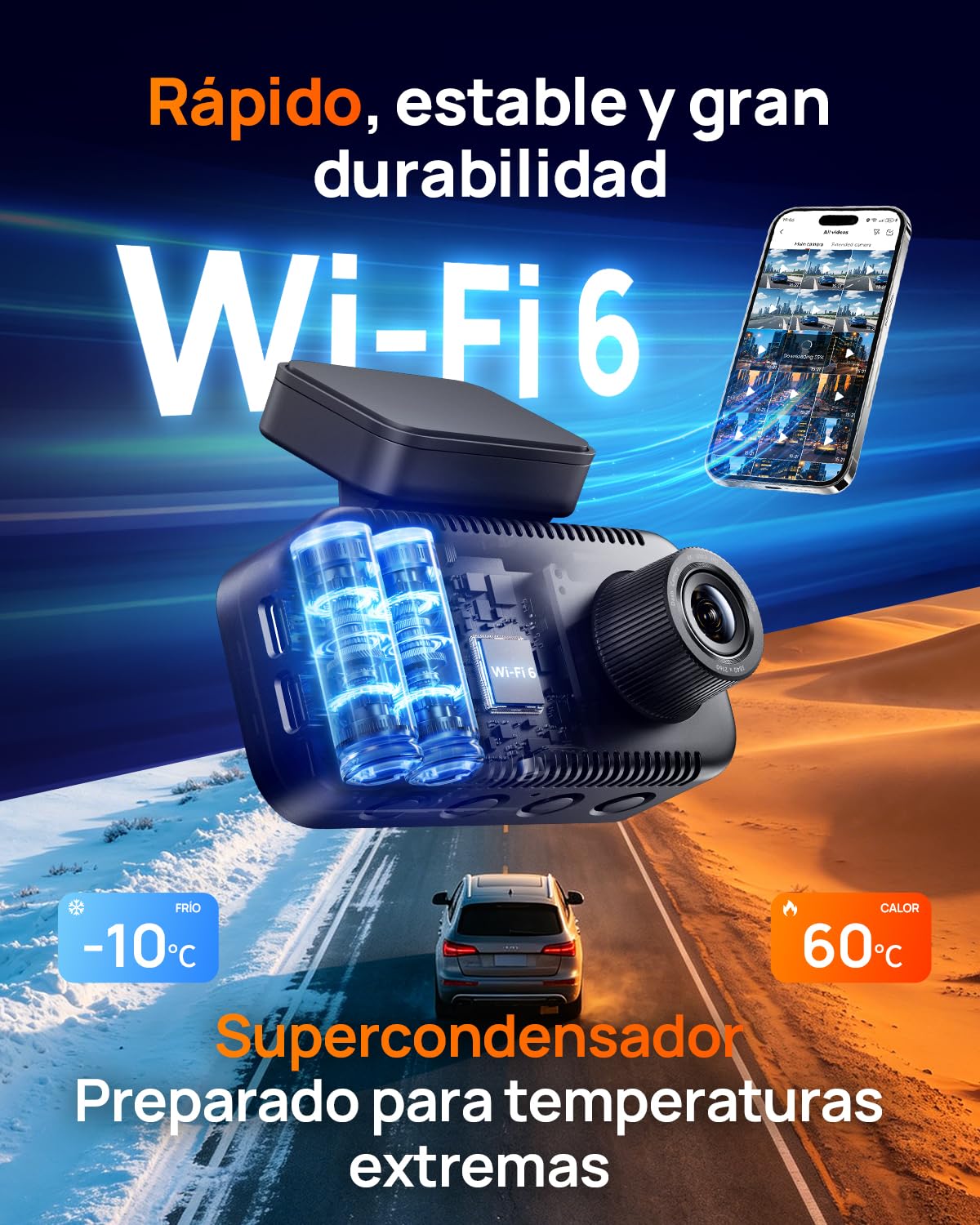 70mai A810 Lite Cámara de Salpicadero 4K Doble, WiFi 6 5GHz, 4G LTE Remoto, GPS, Visión Nocturna HDR, Vigilancia 24h Estacionamiento, Control por Voz, Bloqueo de Emergencia y Grabación Continua