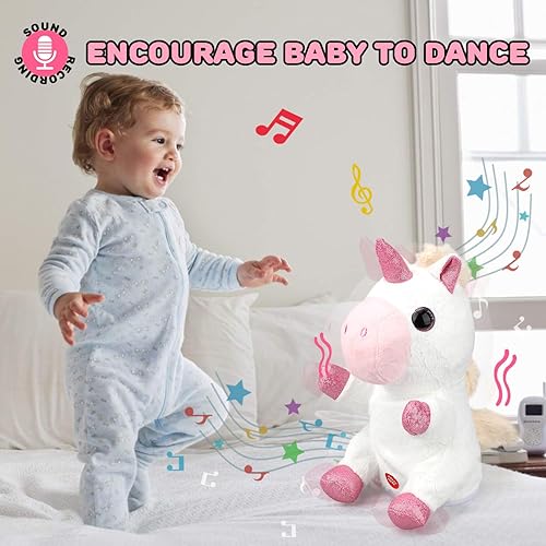 Miniatura 5 de TOY Life Juguetes de unicornio de peluche para bebés, juguetes musicales para hablar, repite lo que dices, juguetes para recién nacidos rellenos con
