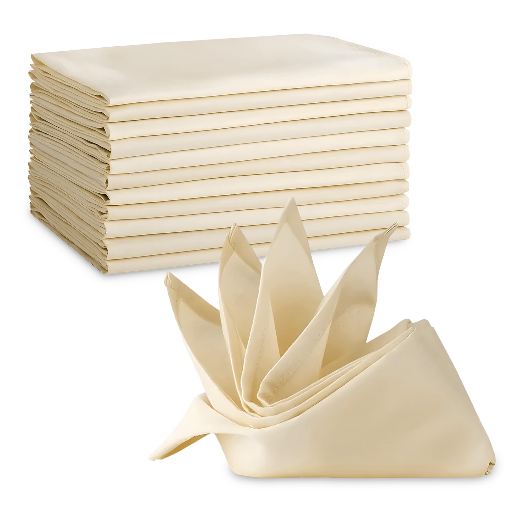 100% Polyester Table Napkins - 20" x 20" Cloth Napkins for Formal Dining, Weddings, Events, Restaurants, Durable & Machine Washable with Elegant Finish - Beige, 8pcs