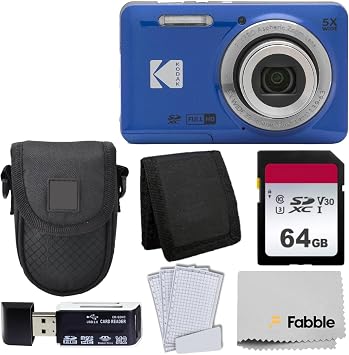 Kodak PIXPRO FZ55 Digital Camera Blue + Black Point & Shoot Camera Case + Transcend 64GB SD Memory Card + Tri-fold Memory Card Wallet + Hi-Speed SD USB Card Reader + More!