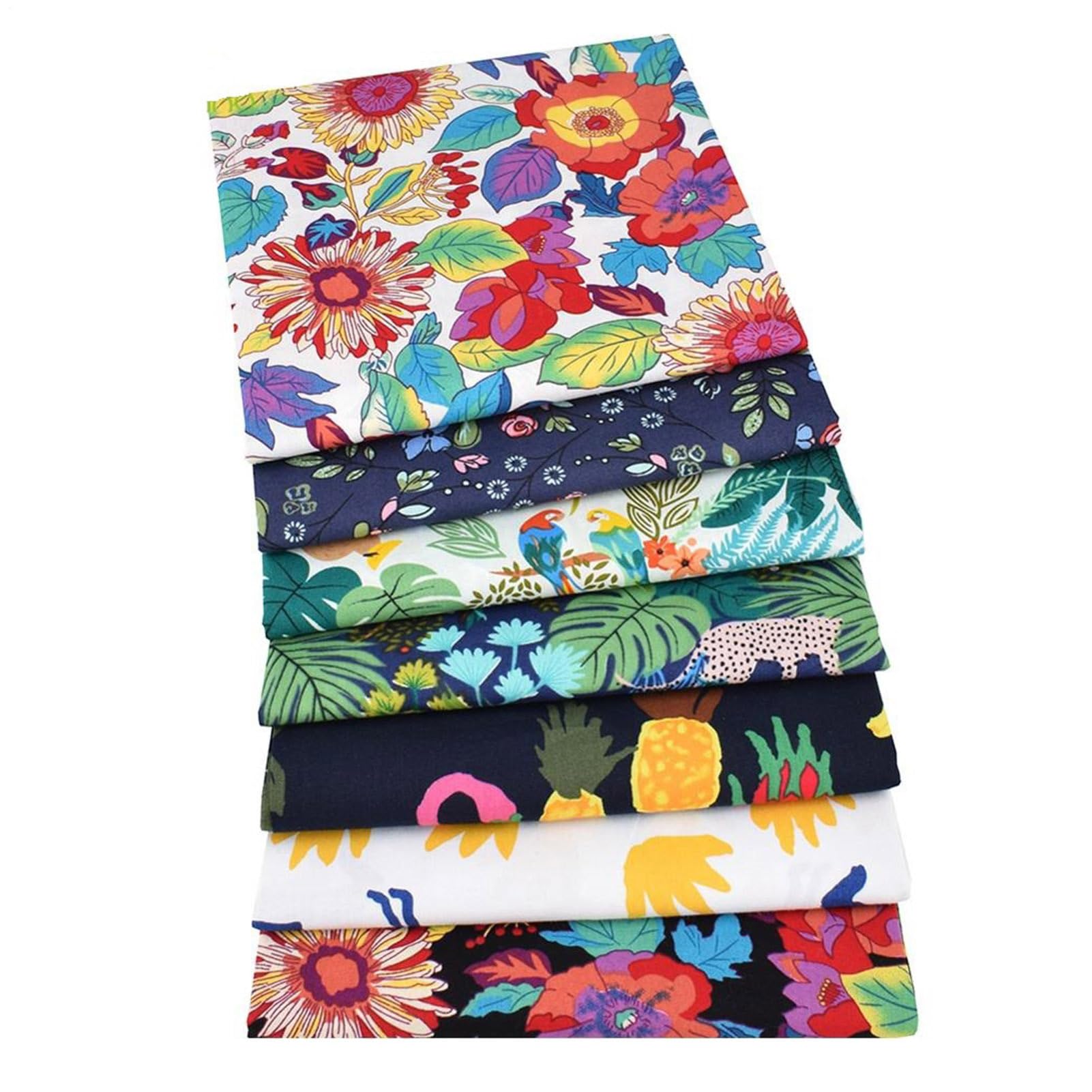 Fat Quarters, Cotton Rainforest Plant Pattern Sewing Cloth Fabric - Square Quilting Fabric Squares Bundle Sewing Quilting Craft Patchwork for Sewing