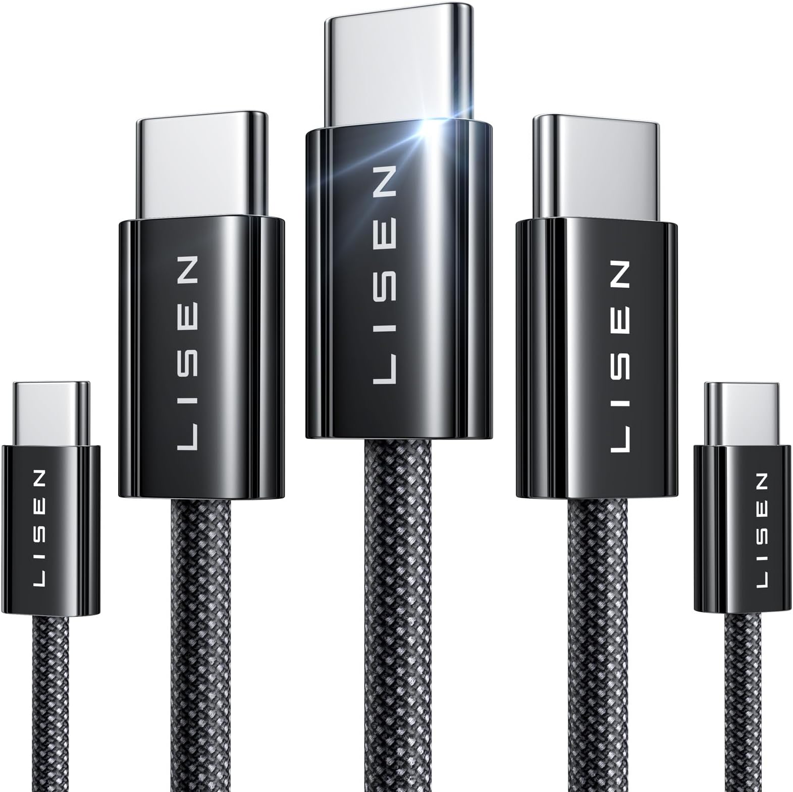 LISEN 5-Pack USB Type C to Type C Cable, 1M+1M+2M+2M+3M, 60W Fast Charging, Compatible with Samsung, iPad, MacBook, iPhone 15 Pro
