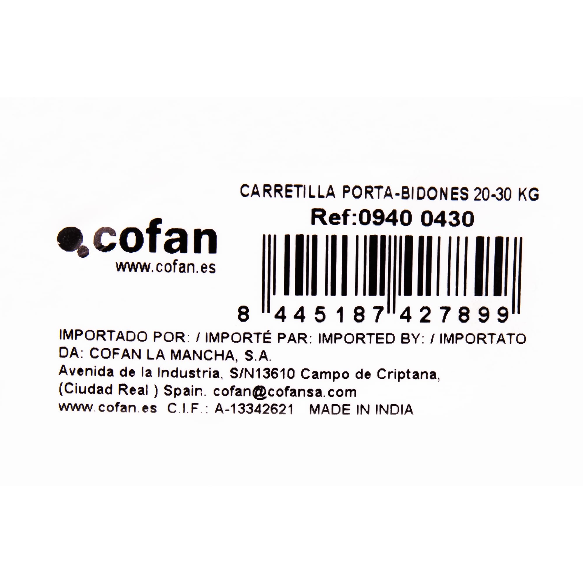 Cofan Carrello portaborraccia da 30 litri | Ruote in gomma Ø150 mm | Manico ergonomico | Struttura in acciaio rinforzato | Trasporto di taniche in officine e ambienti industriali