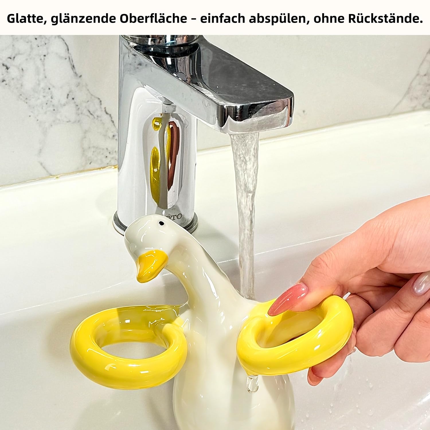 Ceramiczny uchwyt na szczoteczki do zębów, wzór kaczki, 2 szerokie otwory na szczoteczkę do zębów i pastę do zębów, stabilny do łazienki i umywalki (zestaw 4 szt.)