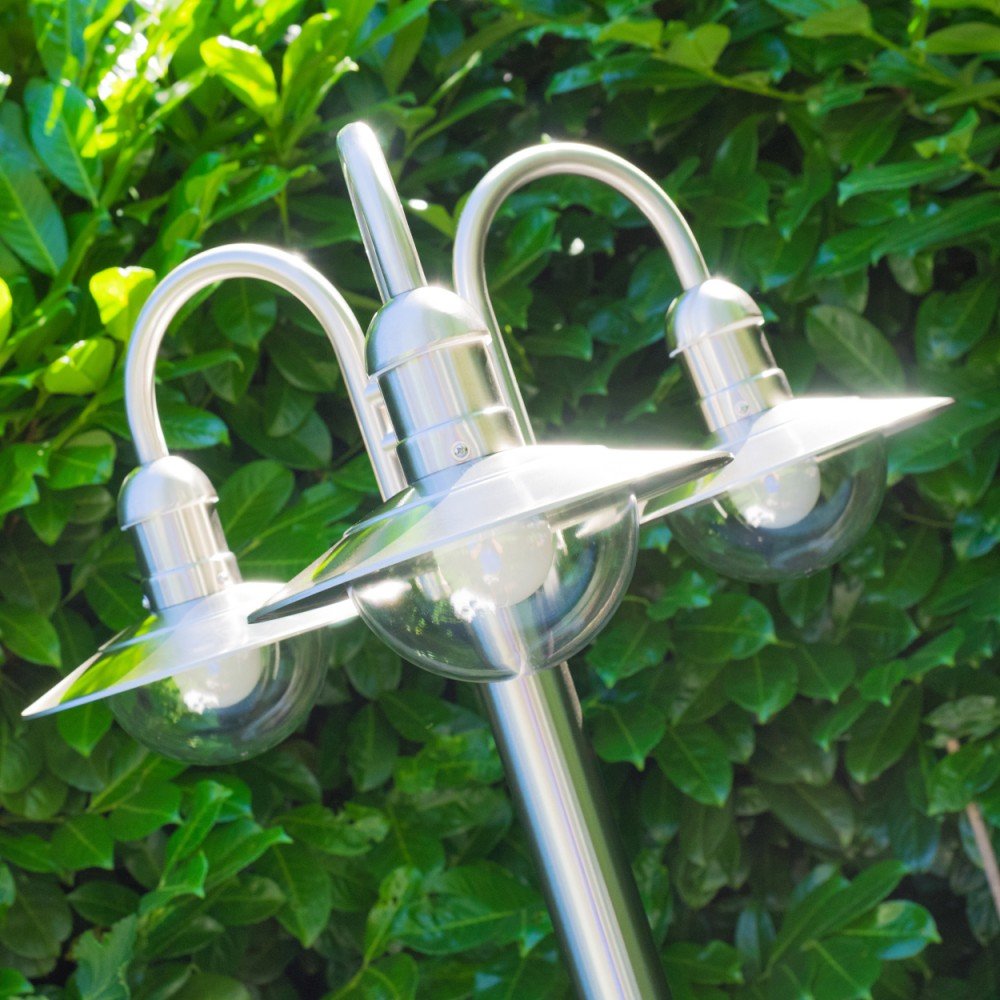 HOFSTEIN Kandelaber Elima Außenwegeleuchte Metall Glas Edelstahl Klar 200 cm 3xE27 IP44 Wegeleuchte modern Garten Außenbereich