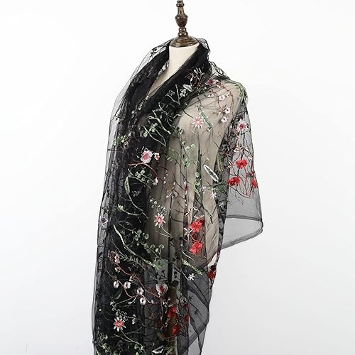 Miniatura 2 de Exquisita tela de encaje bordado floral de tul para costura, vestido superpuesto, adorno de cortina, 60 pulgadas de ancho (2 yardas precortadas,