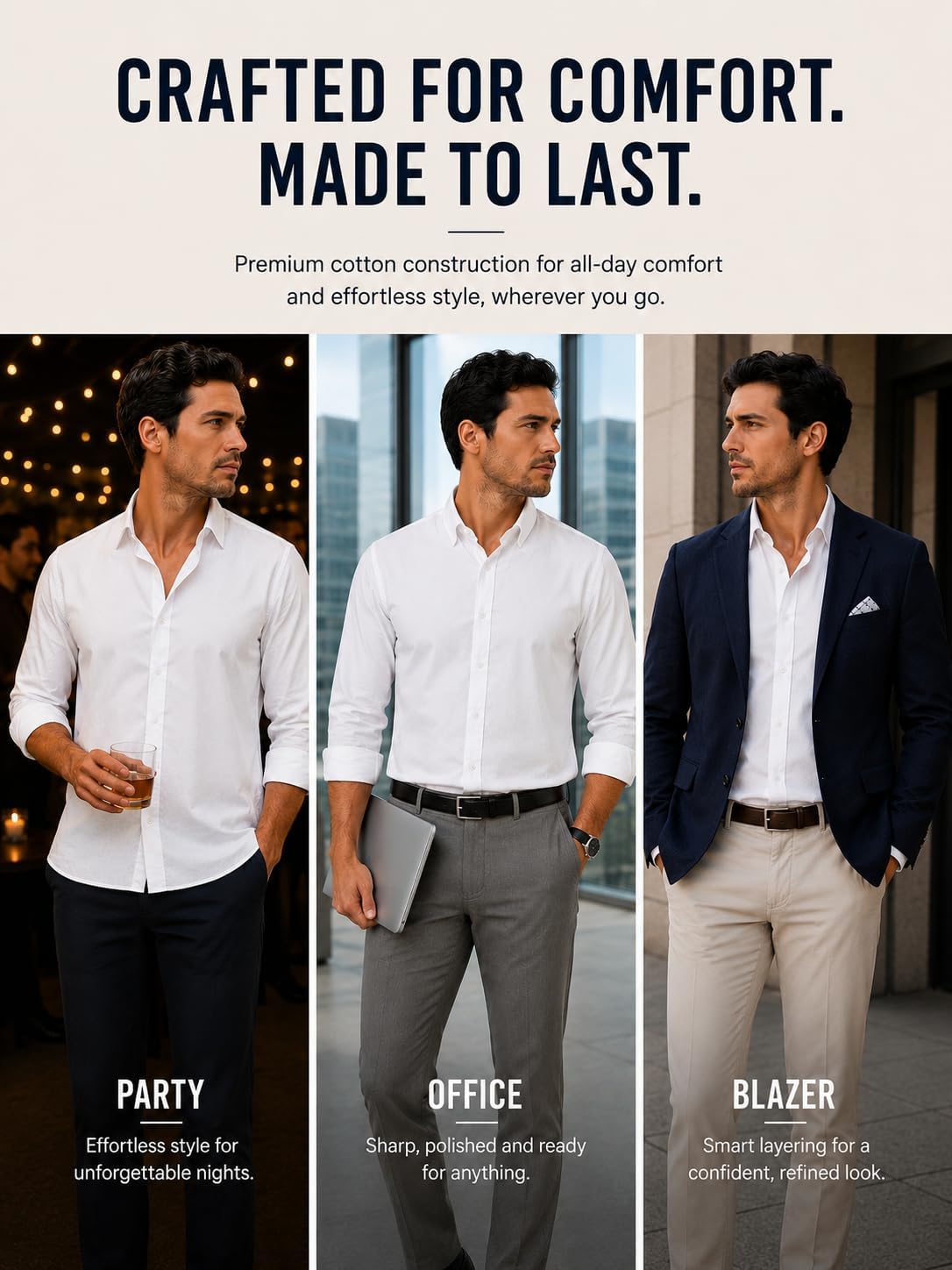 Men's Button Down Shirt | Premium Breathable Cotton Stretch | Regular Fit | Business Casual