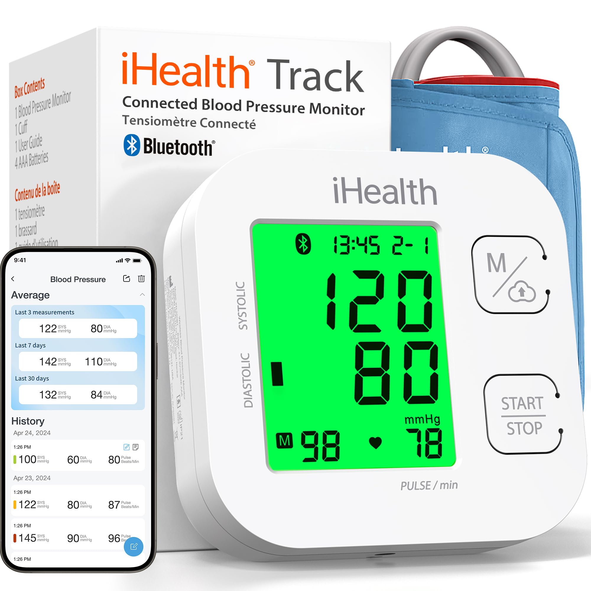 iHealth Track Wireless Upper Arm Blood Pressure Monitor with Wide range Cuff that fits Standard to Large Adult Arms , Bluetooth Compatible for Apple & Android Devices