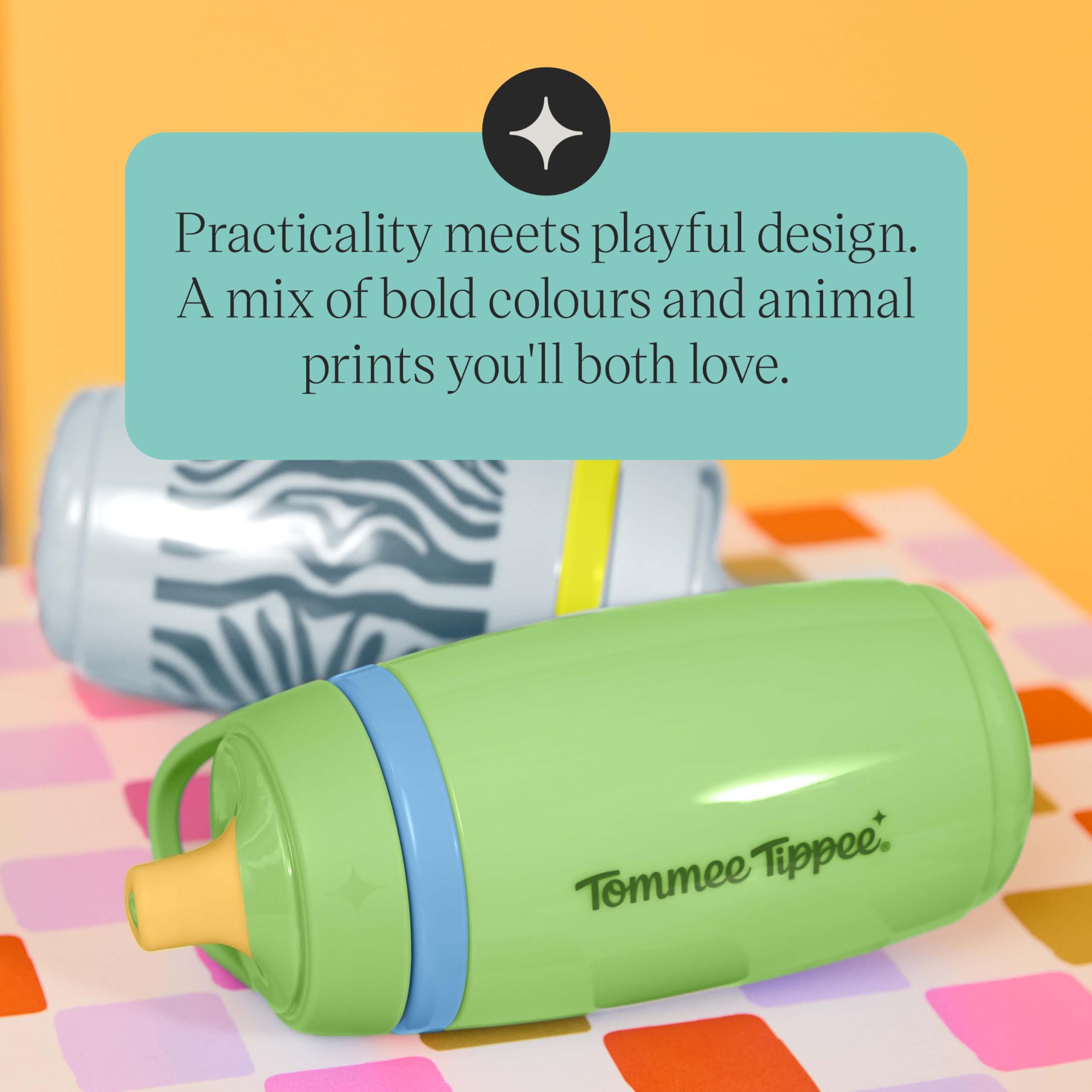 Tommee Tippee Insulated Active Spout Toddler Sippy Cup, 266ml, 12m+, Pack of 2, Leak-Proof Children's Water Bottle with Handle in Fun Colours and Animal Print, Pink & Purple — view 7