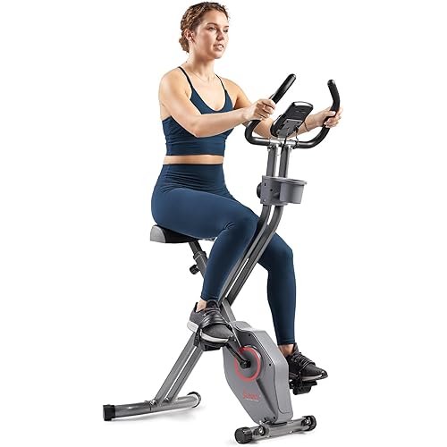 Sunny Health & Fitness Smart Folding X-Bike, Portable Compact Exercise Bike for Indoor Cycling Workout, Home Cardio Training Machine, Free SunnyFit App Bluetooth Connect