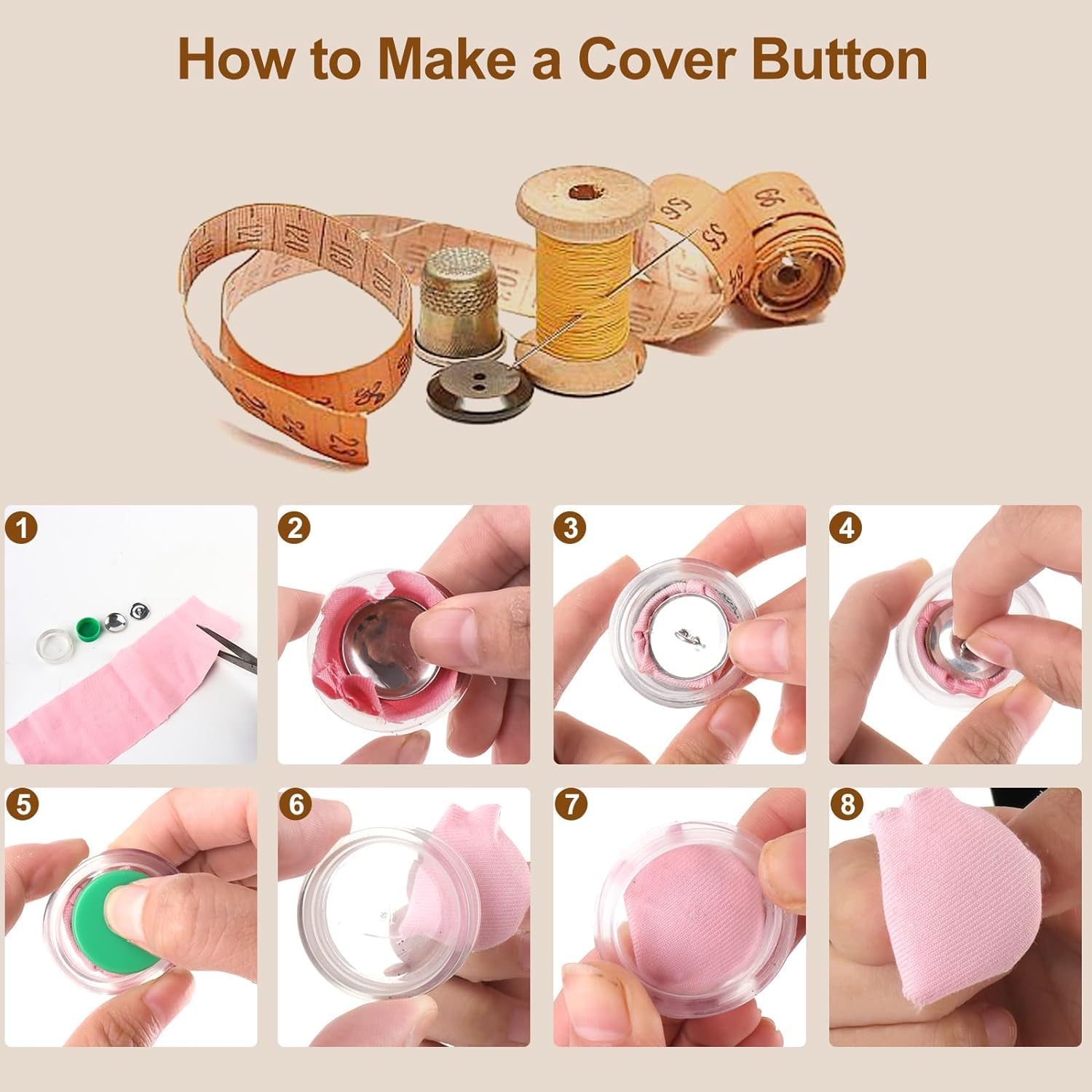 Zerodis DIY Knopf-Set – Mit Werkzeug & 10 Runden Knopfbasen (20mm) Für Selbstgemachte Polsterknöpfe