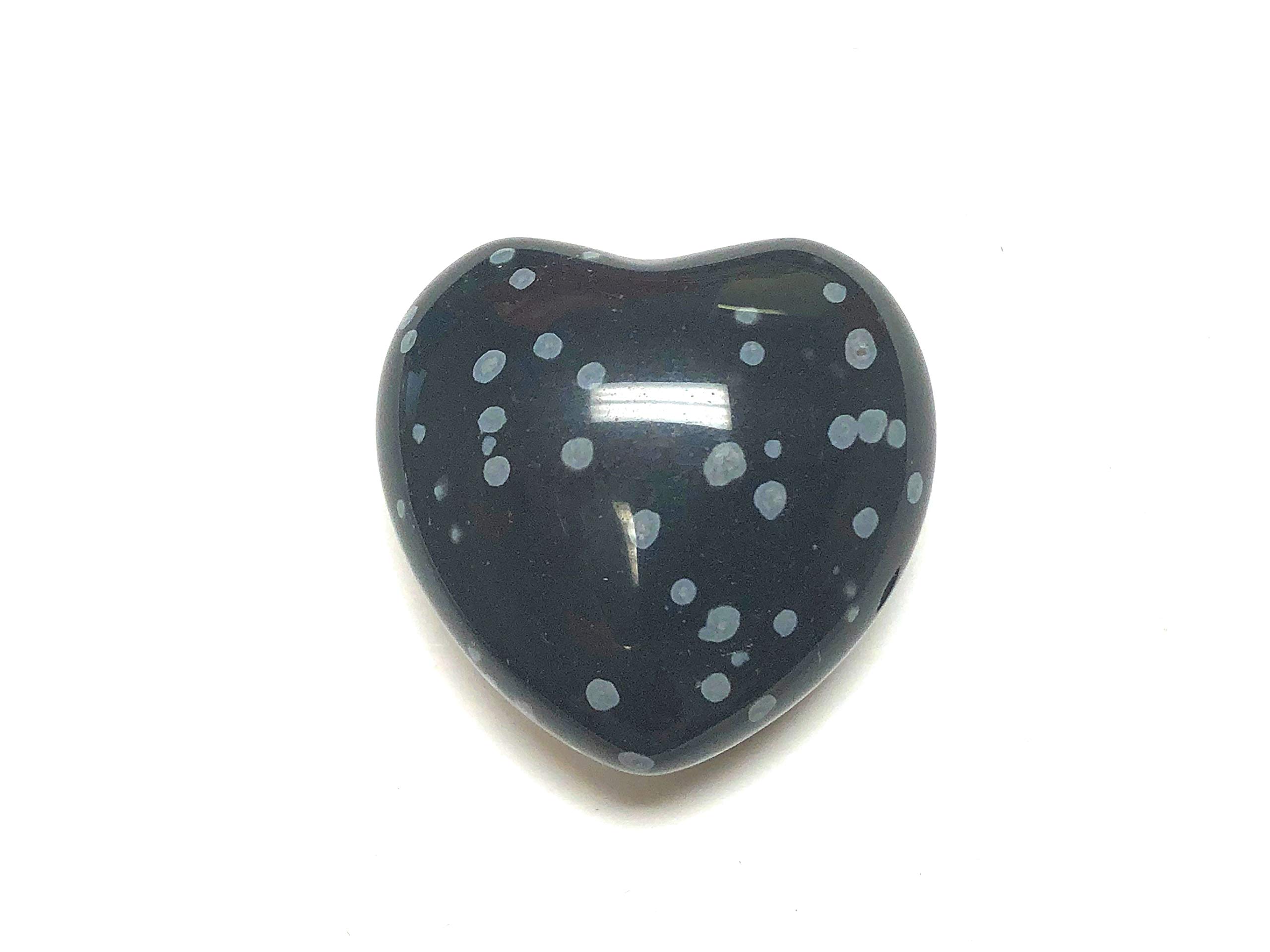 Zentron Crystal Collection Natural 1" Polished Pocket Gemstone Crystal Puff Heart in Velvet Pouch (Snowflake Obsidian)