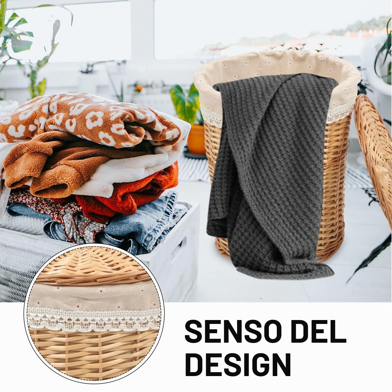 Alipis Cesto Portabiancheria Vimini Con Coperchio 13.8X13.8X13.8 Pollici Cesto Intrecciato Multifunzione Organizer Per Vestiti Sporchi Asciugamani E Teli Da Bagno Perfetto Per Casa Hotel