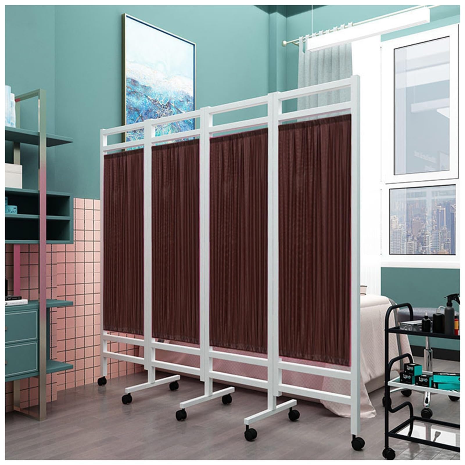 Cloison de séparation roulante et pliable pour l'intimité des patients