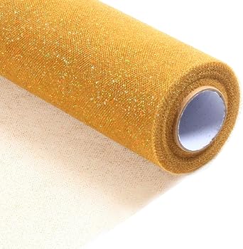 Sparkling Tulle Rolls, 15 by 30 Yards 90FT Glitter Tulle Spool Ribbon Fabric for Wedding Birthday Bridal Shower Tutu Skirt Party Gift Wrapping Gold