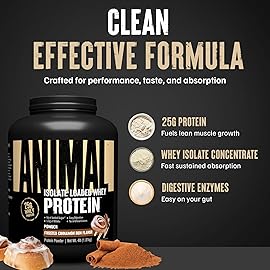 Animal Whey Isolate Protein Powder - Loaded for Pre & Post Workout Muscle Builder and Recovery with Digestive Enzymes for Men & Women - 25g Protein, Great Taste, Low Sugar - Frosted Cinnamon Bun 4 lbs