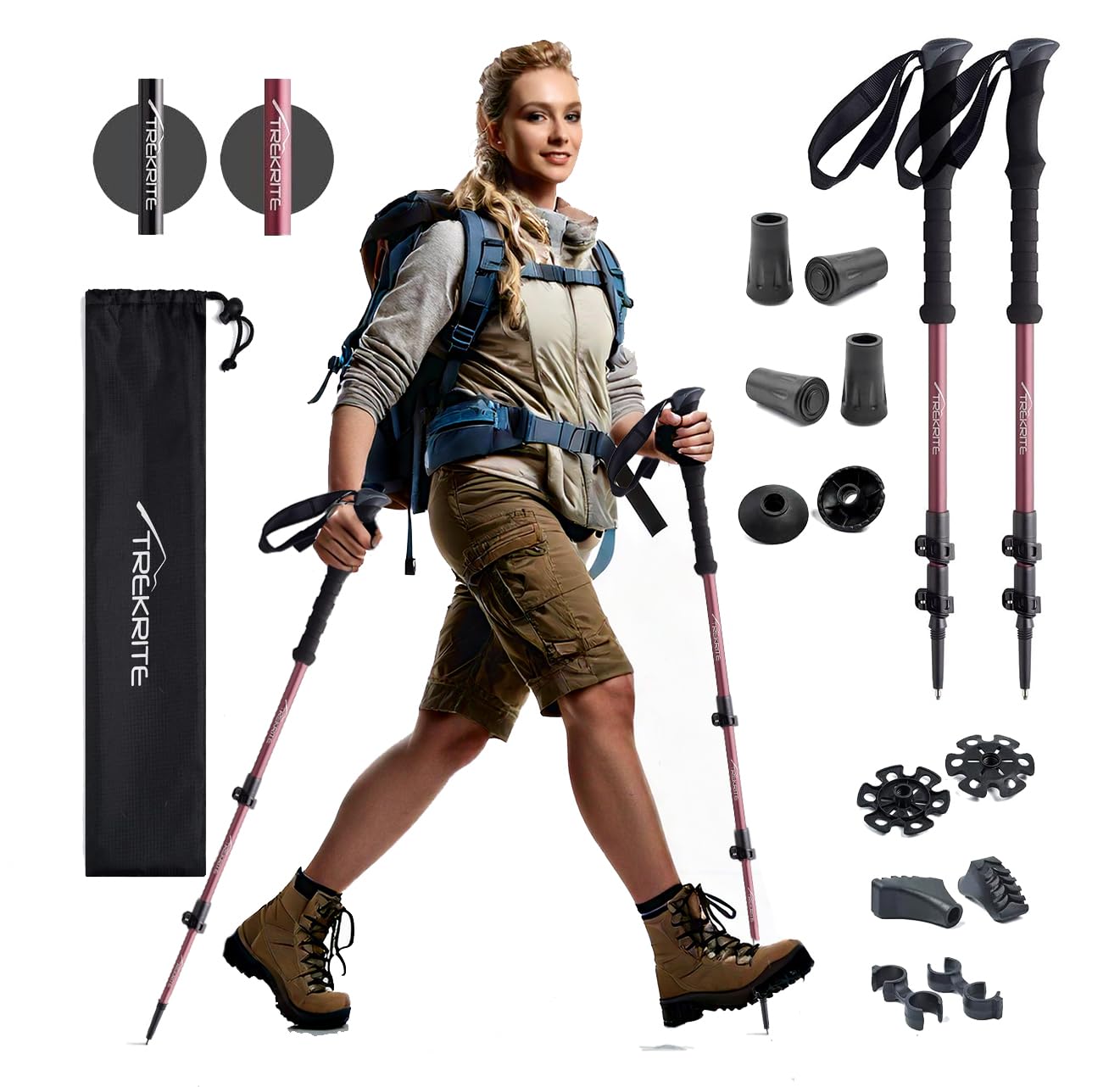 Telescopic Walking Poles Set, Adjustable and Lightweight Aluminium Unisex with Accessories, Pair of Premium and Durable Hiking Poles from a UK Based Company