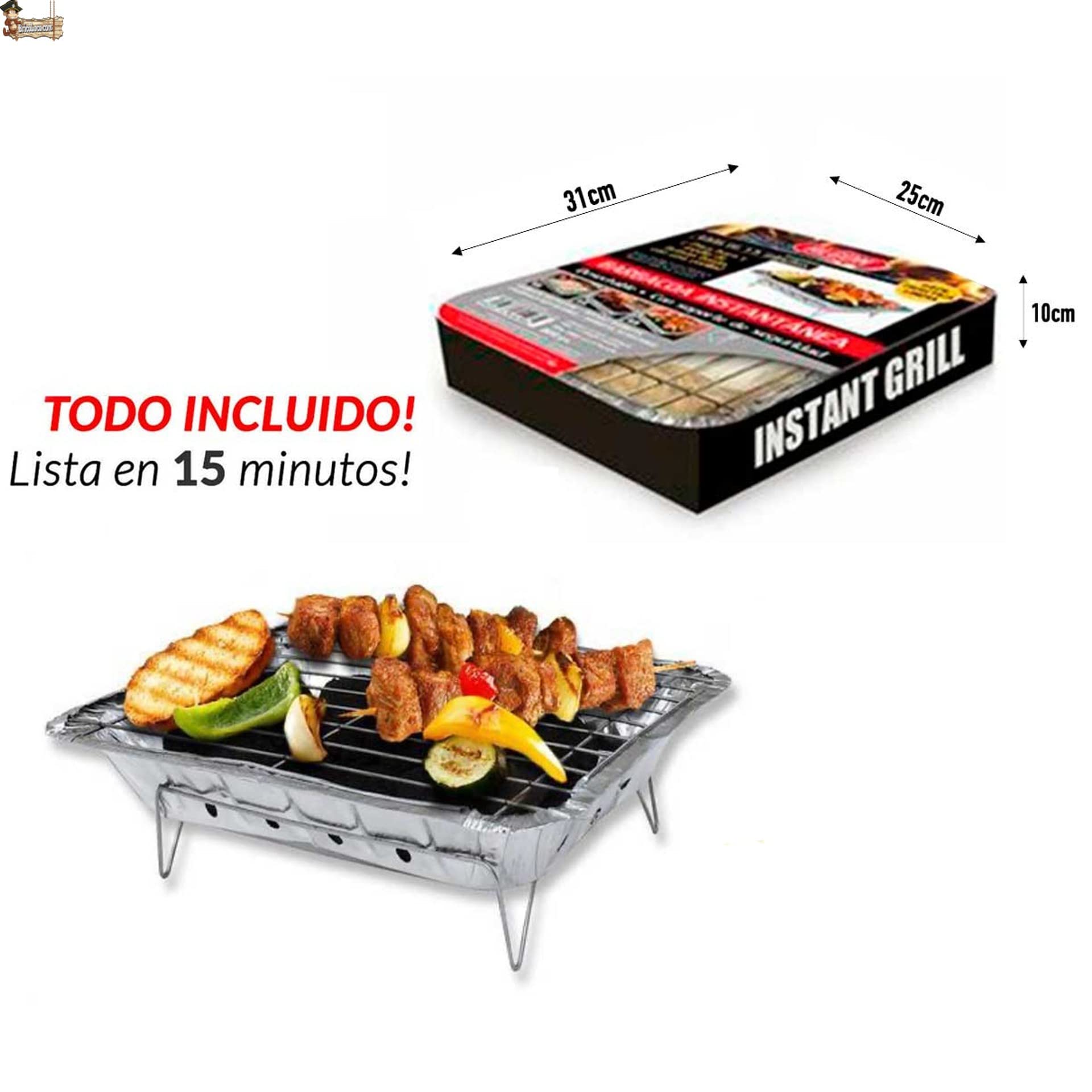 BricoLoco.com Barbacoa instantánea desechable de un solo uso para usar y tirar. ¡¡¡ Pack 3 uds. de 800 gramos de carbón “ y parrilla. Para jardín, picnic, excursiones, camping, en la cocina (3)