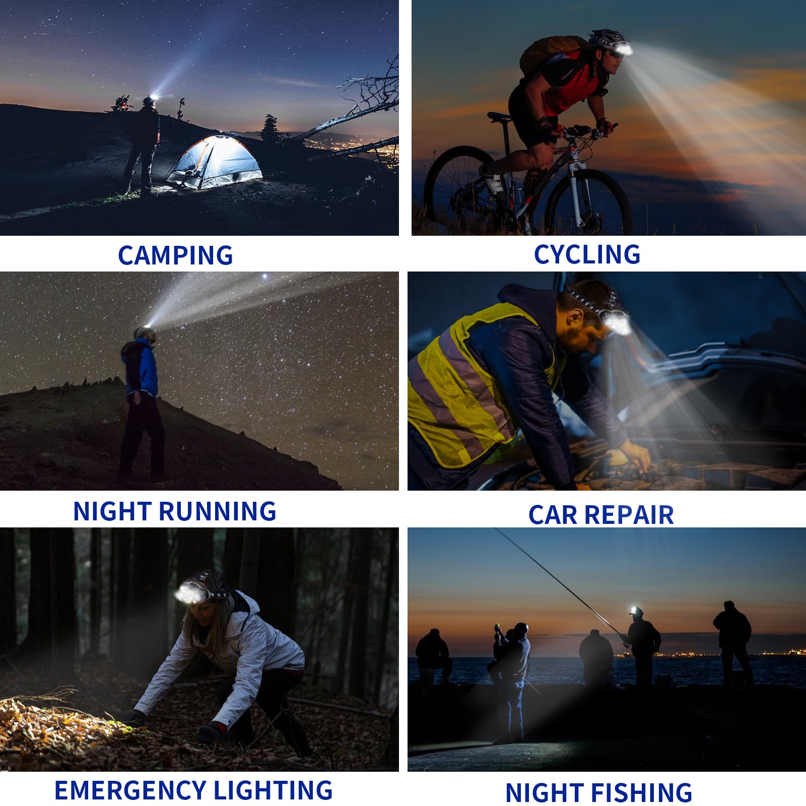 Wiederaufladbare Stirnlampe, 8 LED 18000 Lumen Super Hell Wasserdicht Scheinwerfer mit Roten Lichtern, 8 Lichtmodi Kopflampe für Notlicht ​Outdoor Angeln Wandern Camping Laufen (1, Blau)