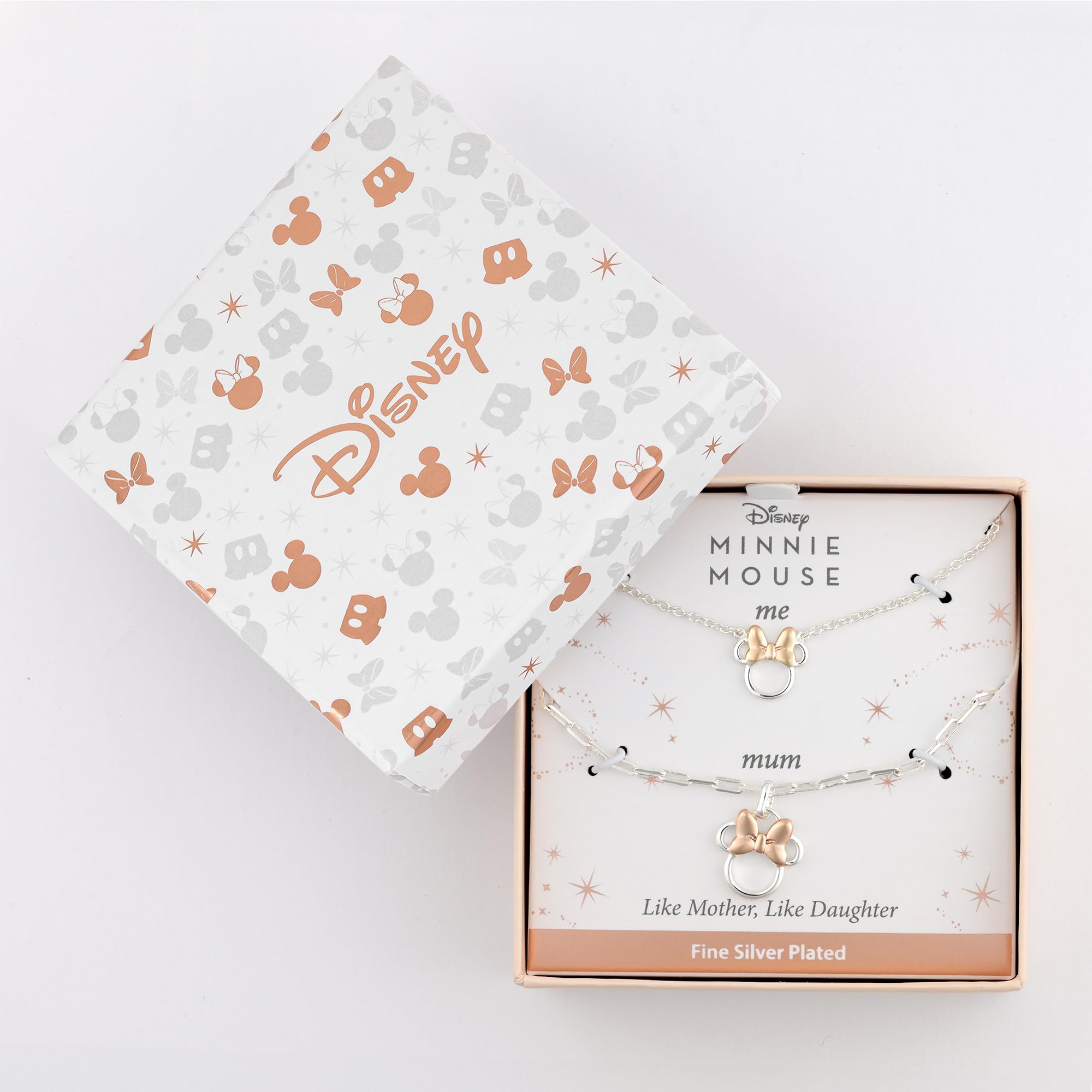 Disney Minnie Mouse - Juego de Collar para Madre e Hija, Talla única, Latón, con Piedras Preciosas