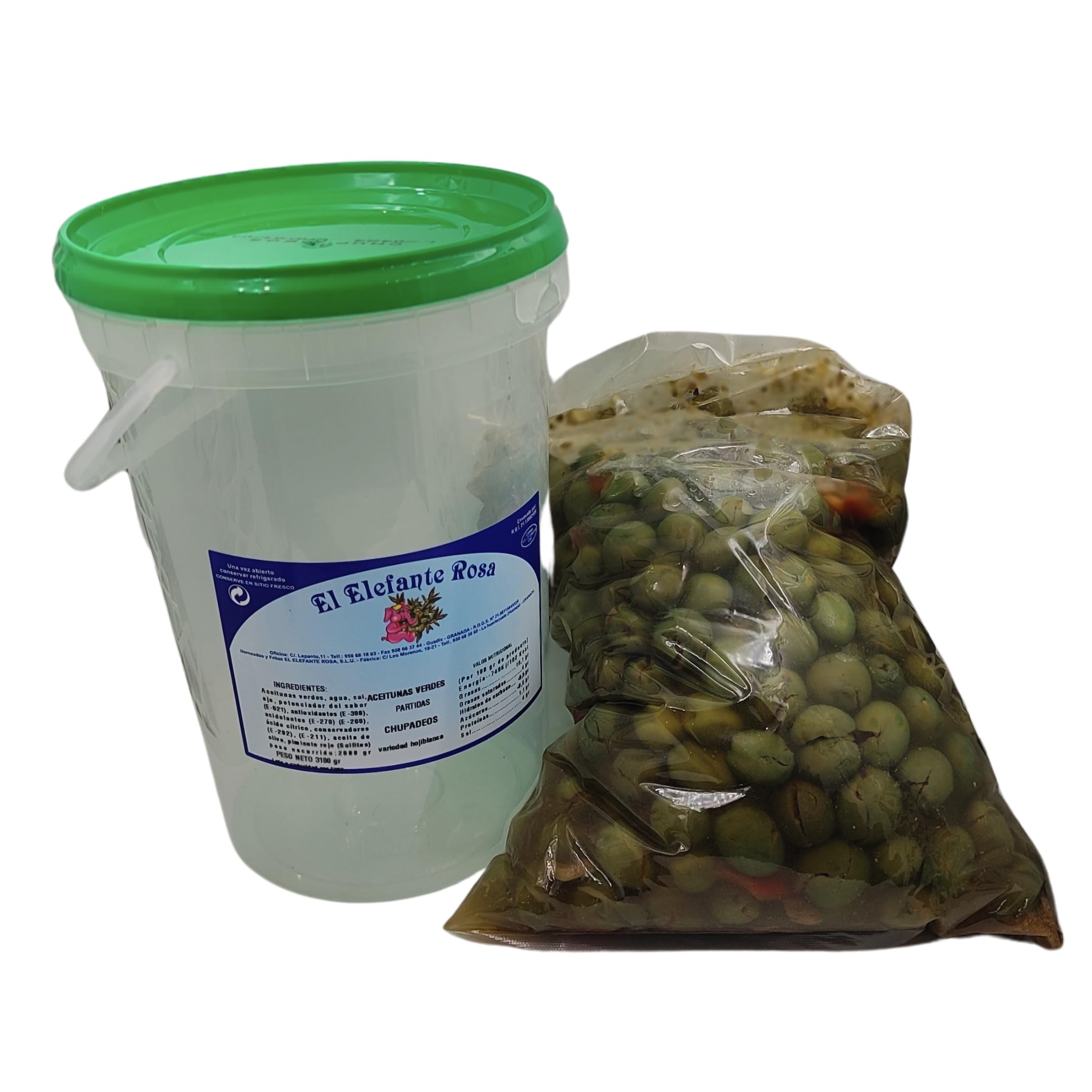 Aceitunas Verdes Aliñadas Chupadedos El Elefante Rosa Bote Familiar 3Kg