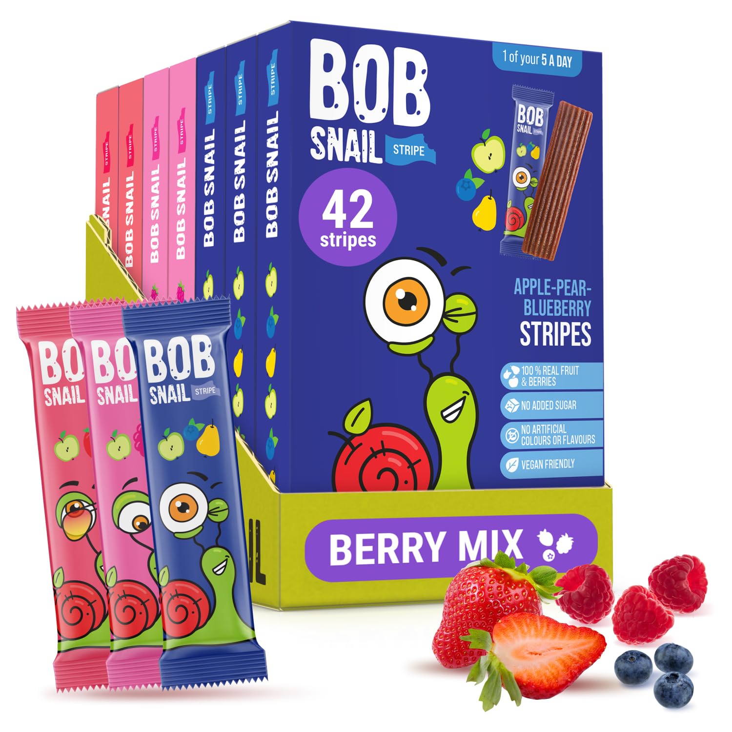 Sponsored Ad – Bob Snail Fruit Leather Stripes – Mix Flavors Blueberry, Raspberry, Strawberry – Sugar Free, Vegan, Natural Healthy Fruit Snacks for Adults and Kids, Bulk Candy Family Box, 42 Bars (Pack of 7, 588g)