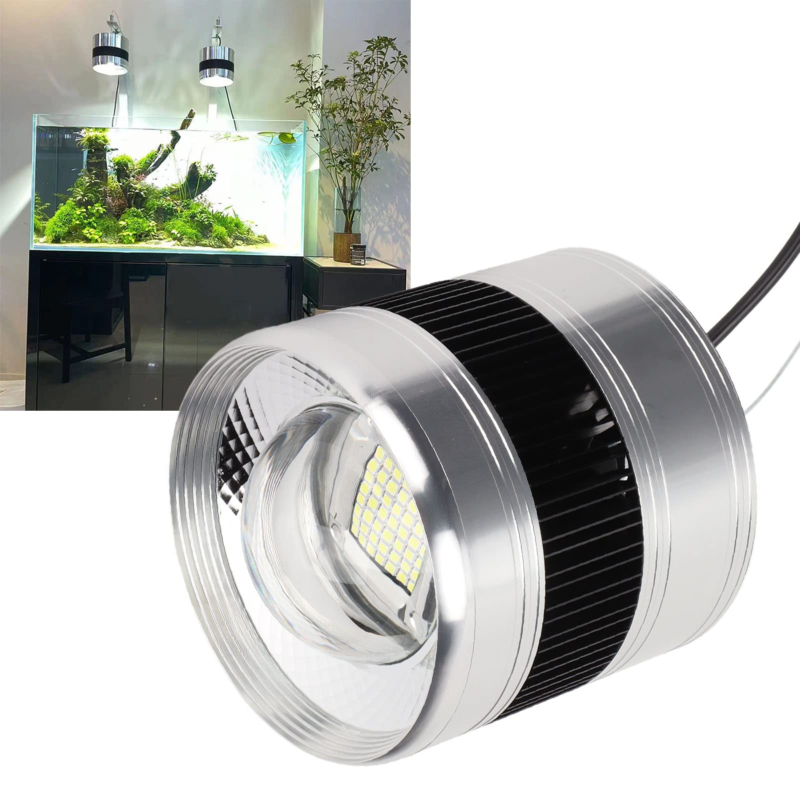 EMUKOEP Luz de Acuario de Espectro Completo, LED COB para Pecera con Carcasa de Acero Inoxidable de Metal Cepillado, Pantalla de Cuarzo de Alta Penetración para (ZY-K3 Enchufe europeo 220V)