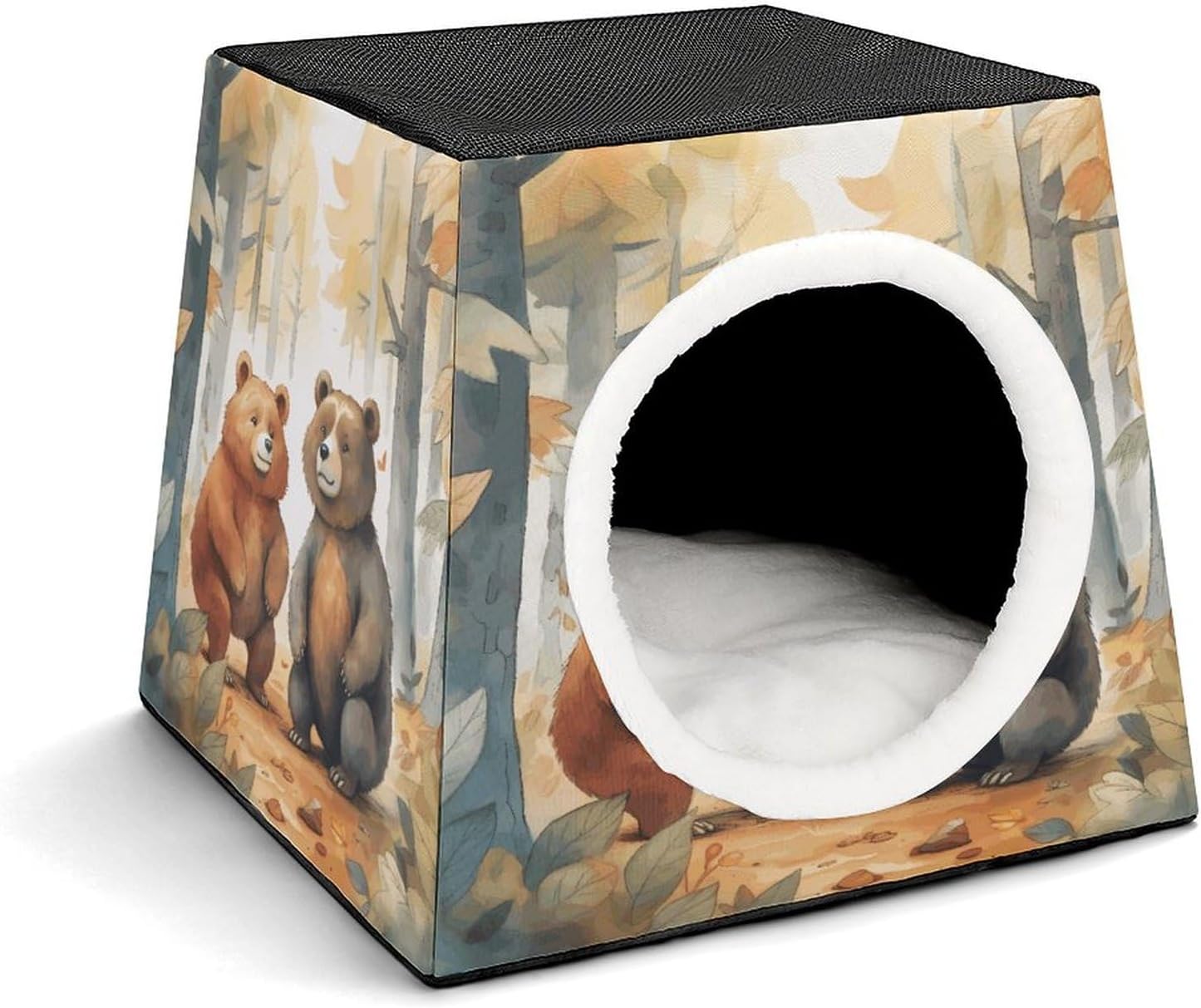 Pet Sleeping Nest Bed, Bear in Woods Printed Dog House Cat Nest, Winter Pet House are Suitable for Most Cats, Dogs, and Other Small Pets