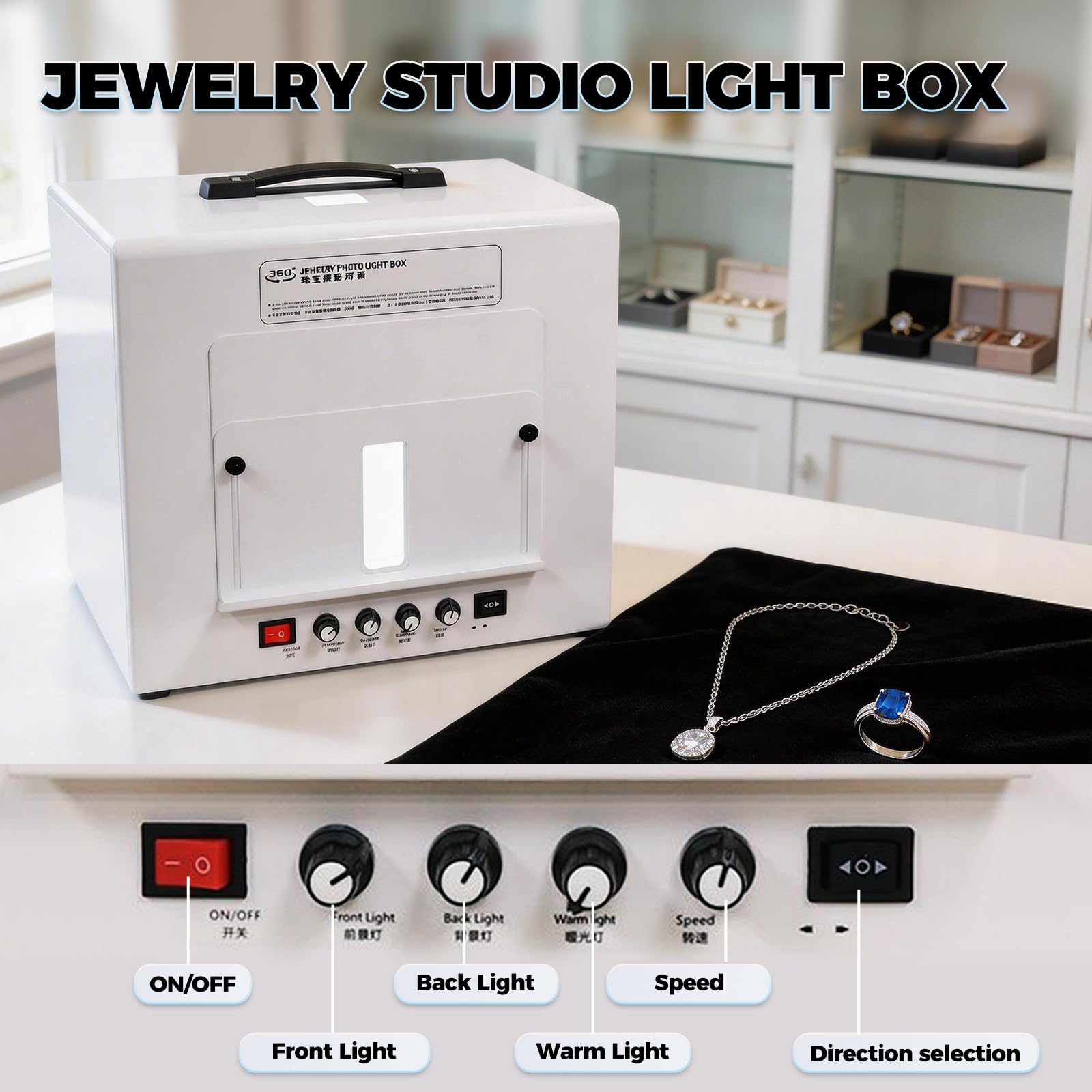 Mini caja de luz para estudio fotográfico para objetos pequeños, iluminación de 4 lados, luz y velocidad ajustables, tocadiscos fotográficos para joyas, cosméticos y manualidades